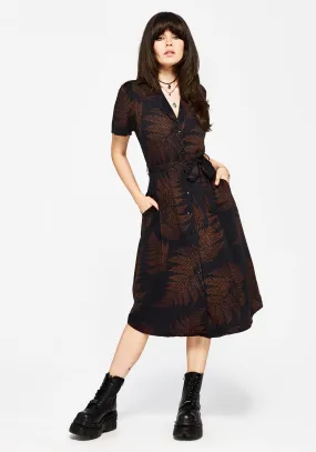 Ruin Fern Printed Midi Shirt Dress - Brown Office To Out