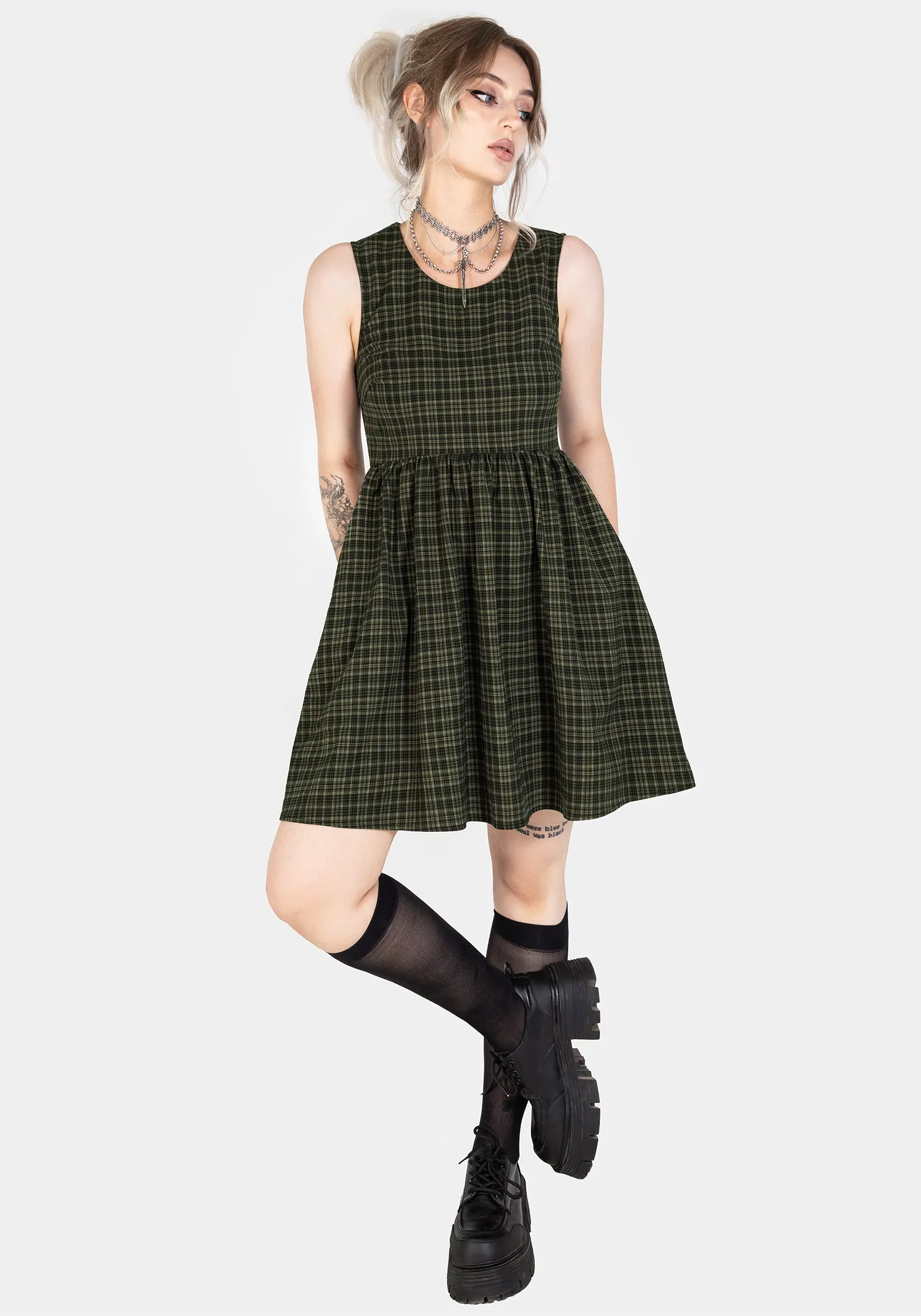 Polished Motion Sabine Check Mini Skater Dress