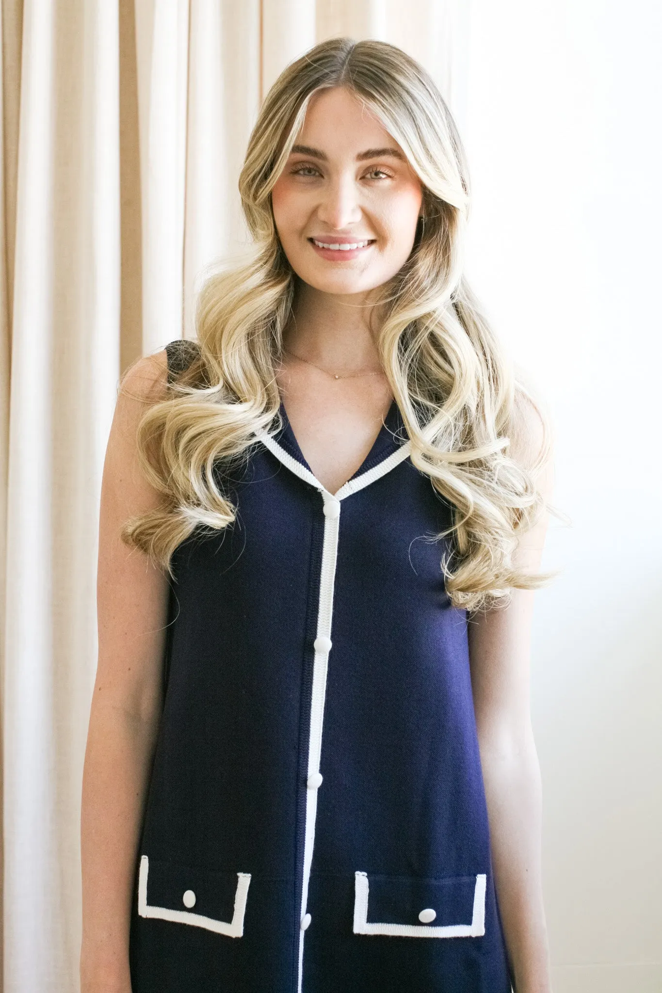 Elastic-Cuff Sailor Collared Mini Dress