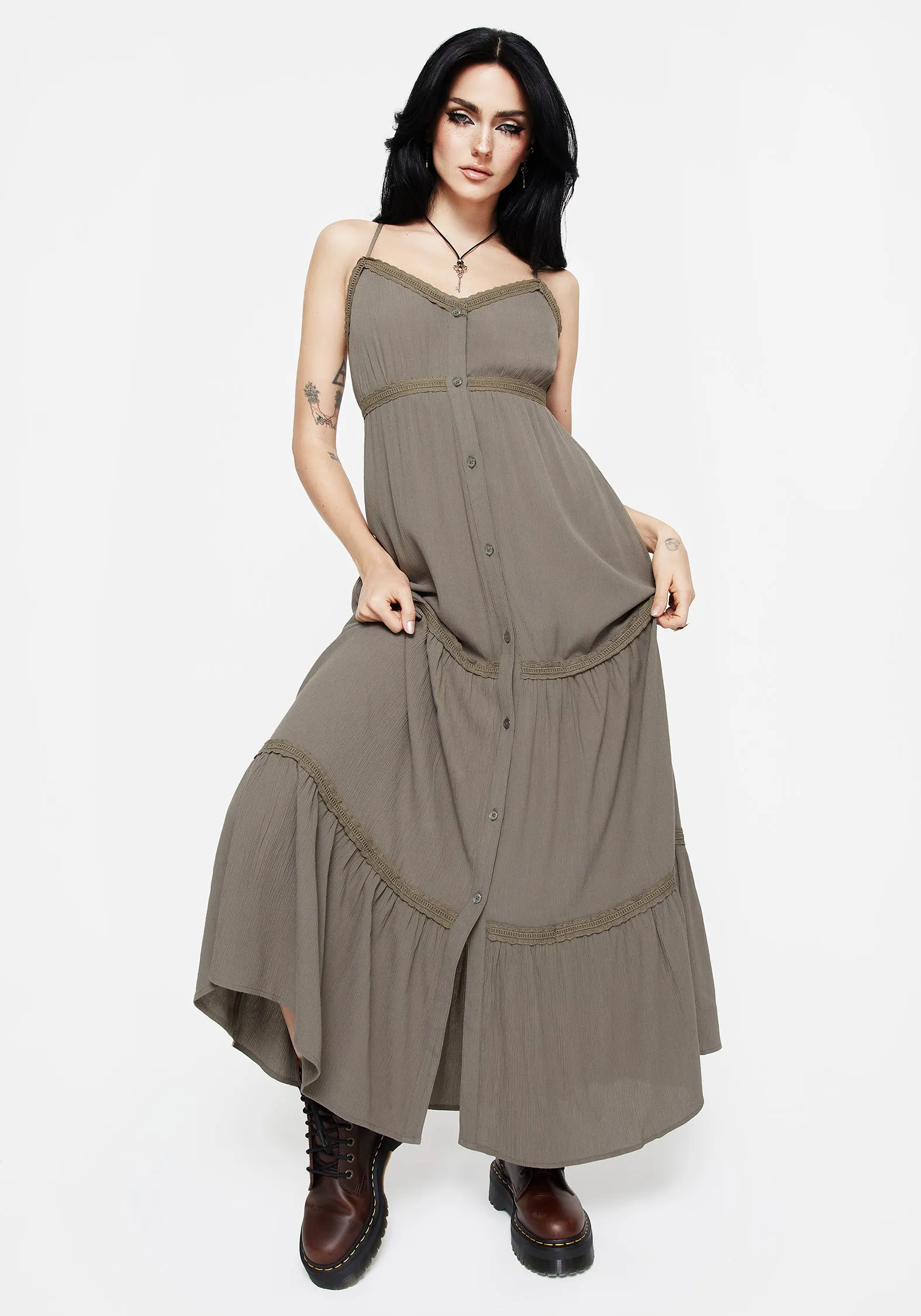 Sara Tiered Lace Maxi Cami Dress Asymmetric-Neck Seasonal Comfort