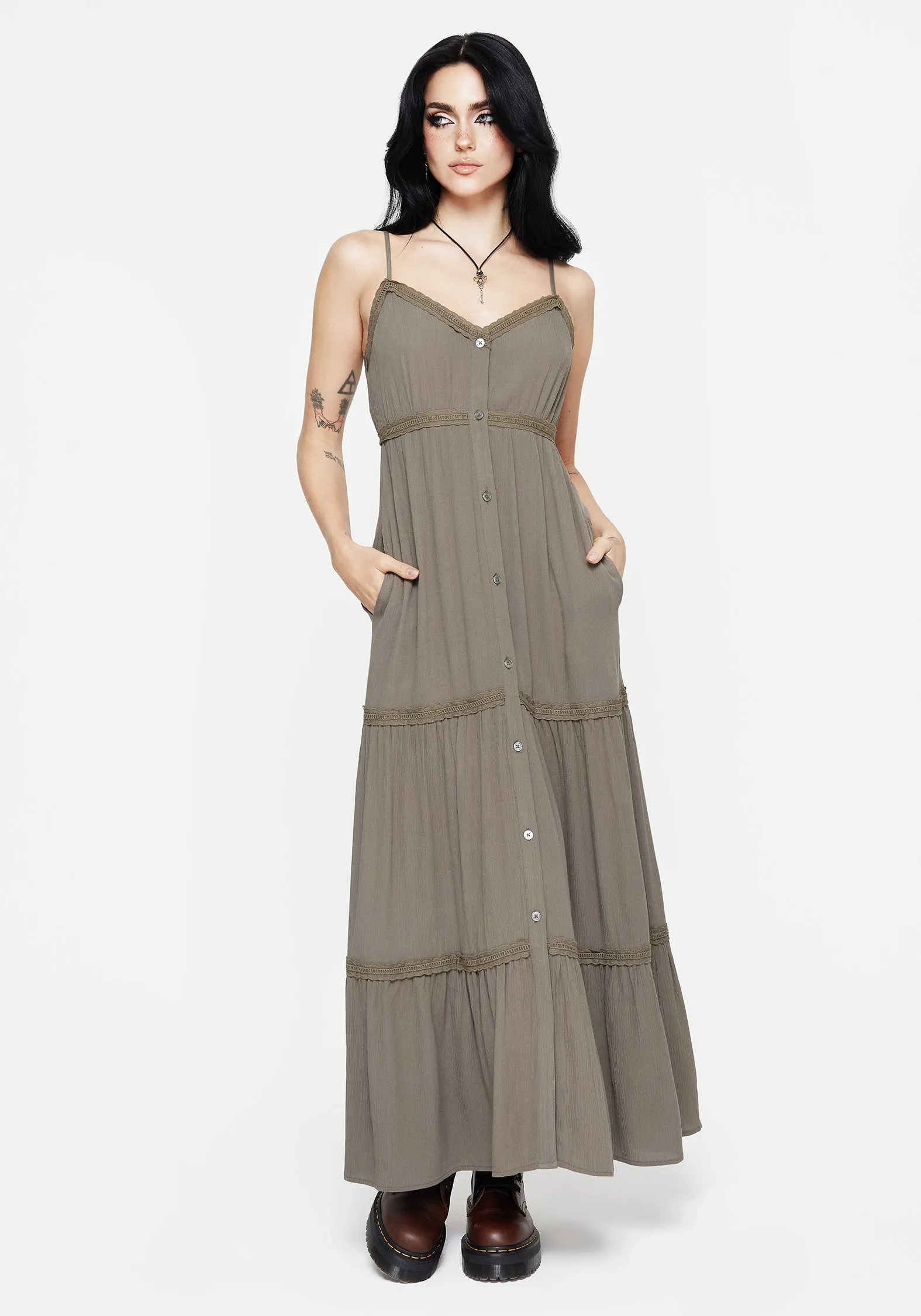 Sara Tiered Lace Maxi Cami Dress FlatlockSeam Minimalist-Style