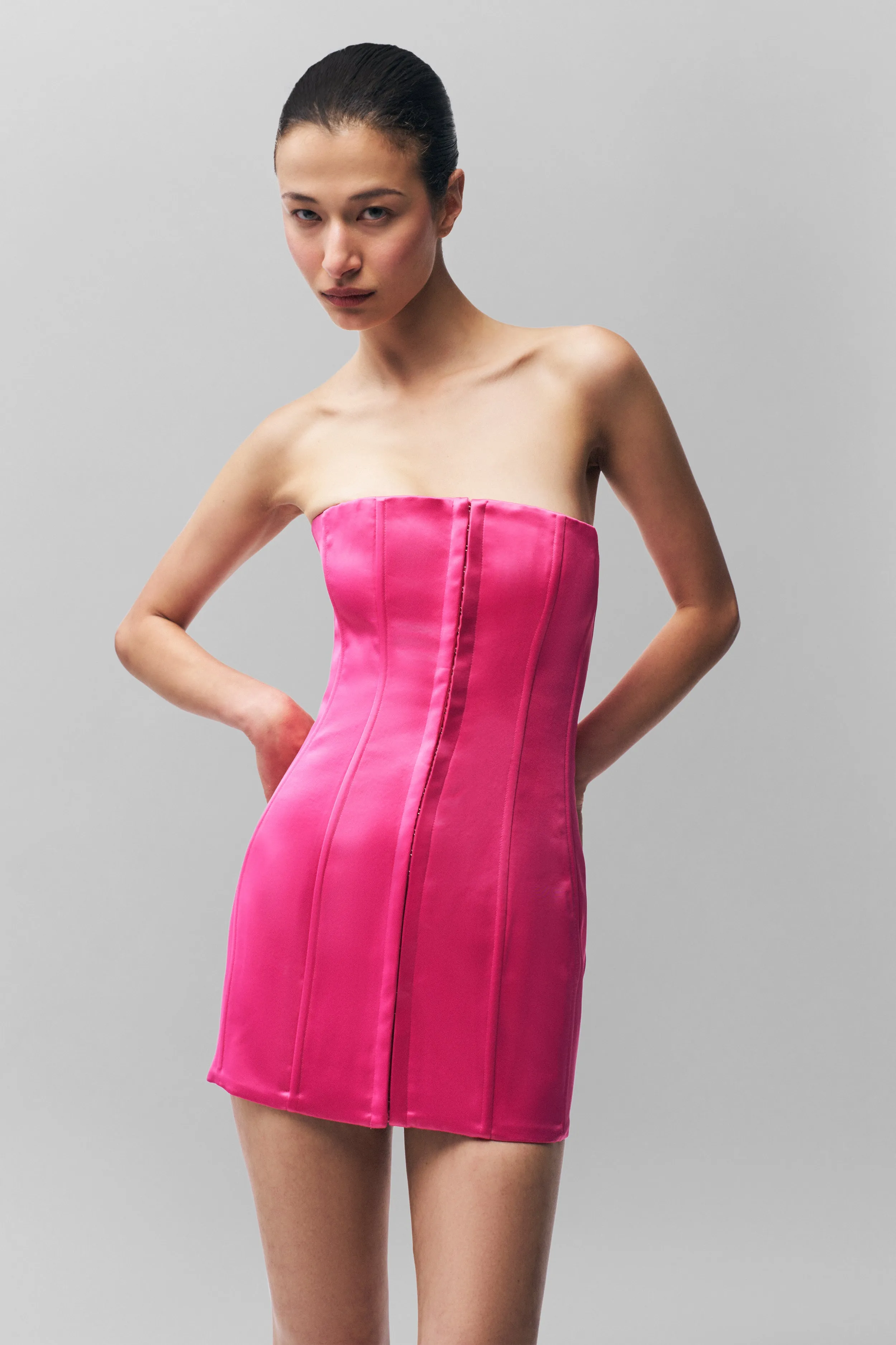 Night Appeal Delicate Tone Satin Corset Dress