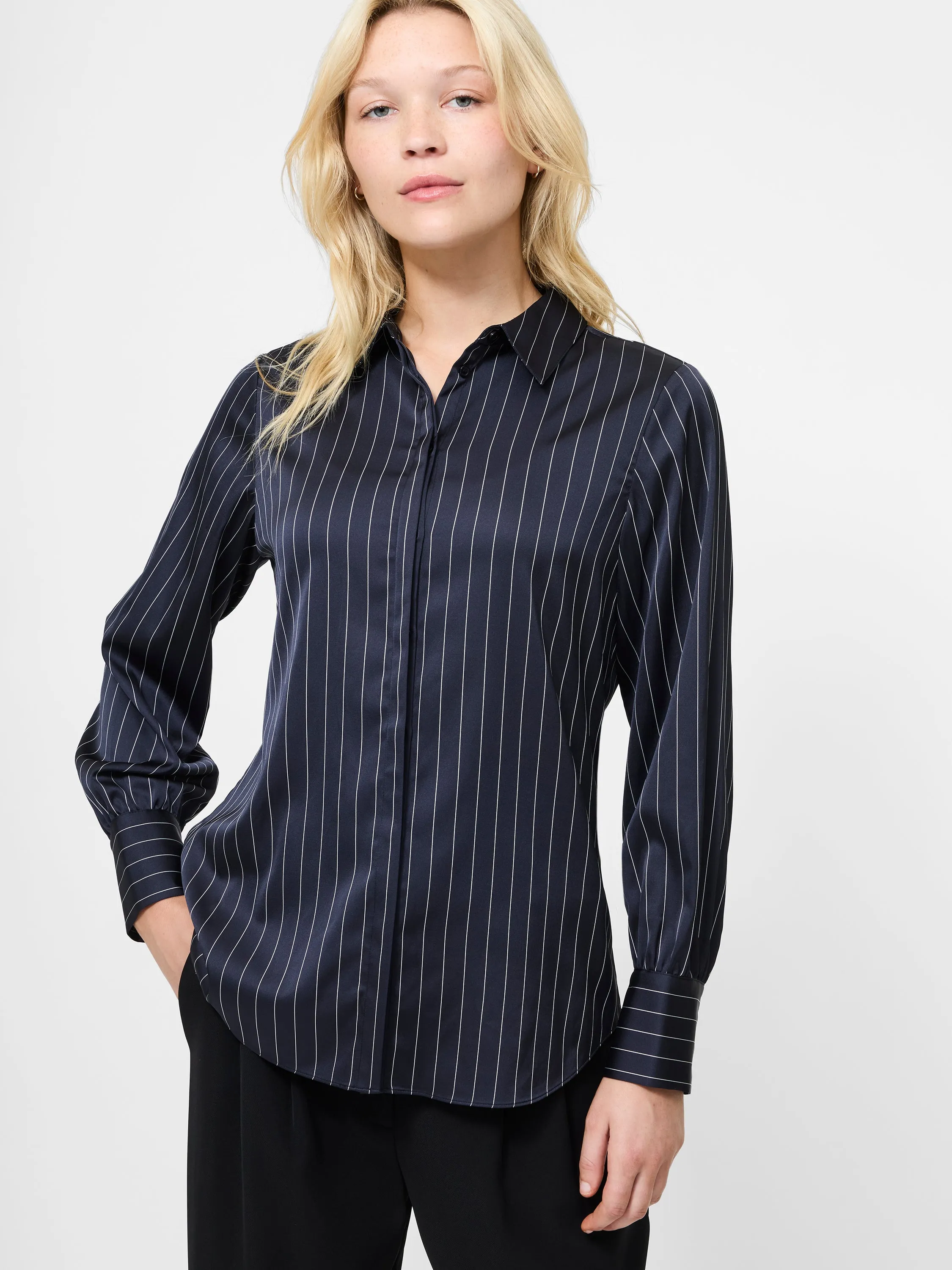 Satin Pinstripe Shirt Reinforced Stitching LowProfileZipperSystem