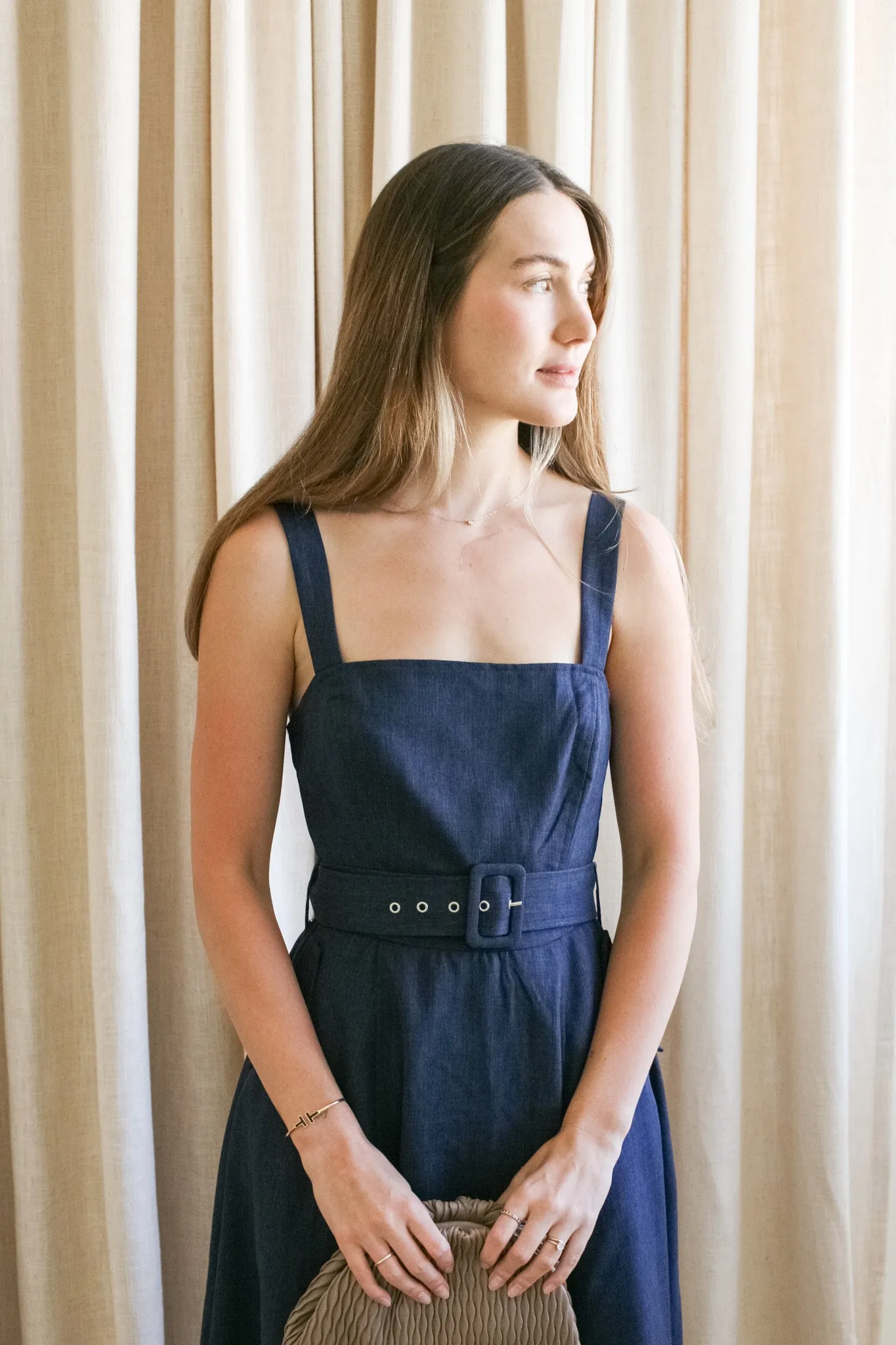 Bethany Belted Midi Dress Feminine Style