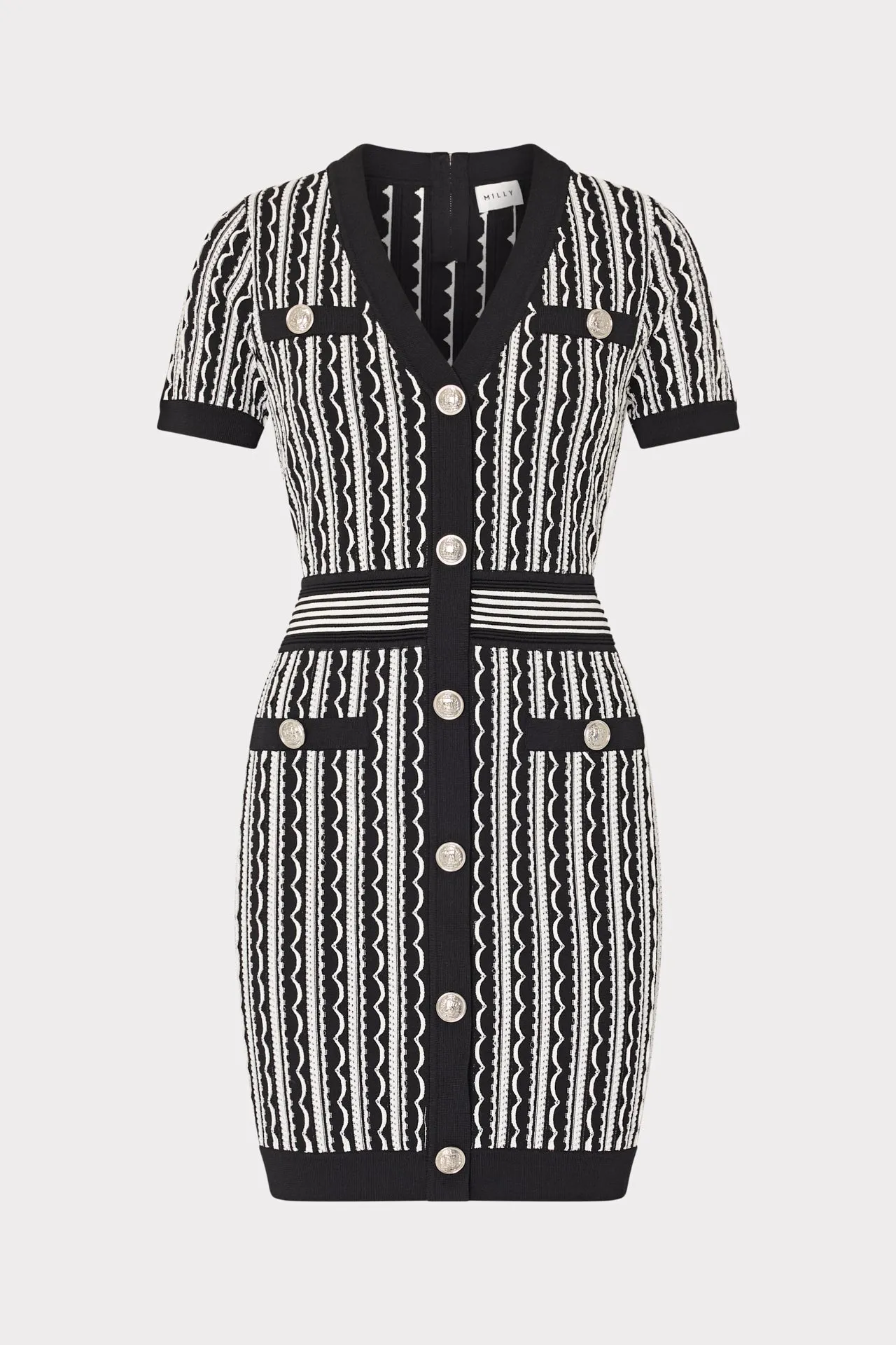 Scallop Textured V-Neck Knit Mini Dress Style Base