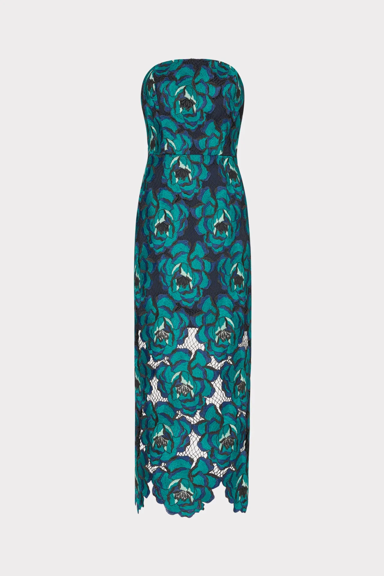 Kait Blue Bloom Midi Dress Elegant Layer