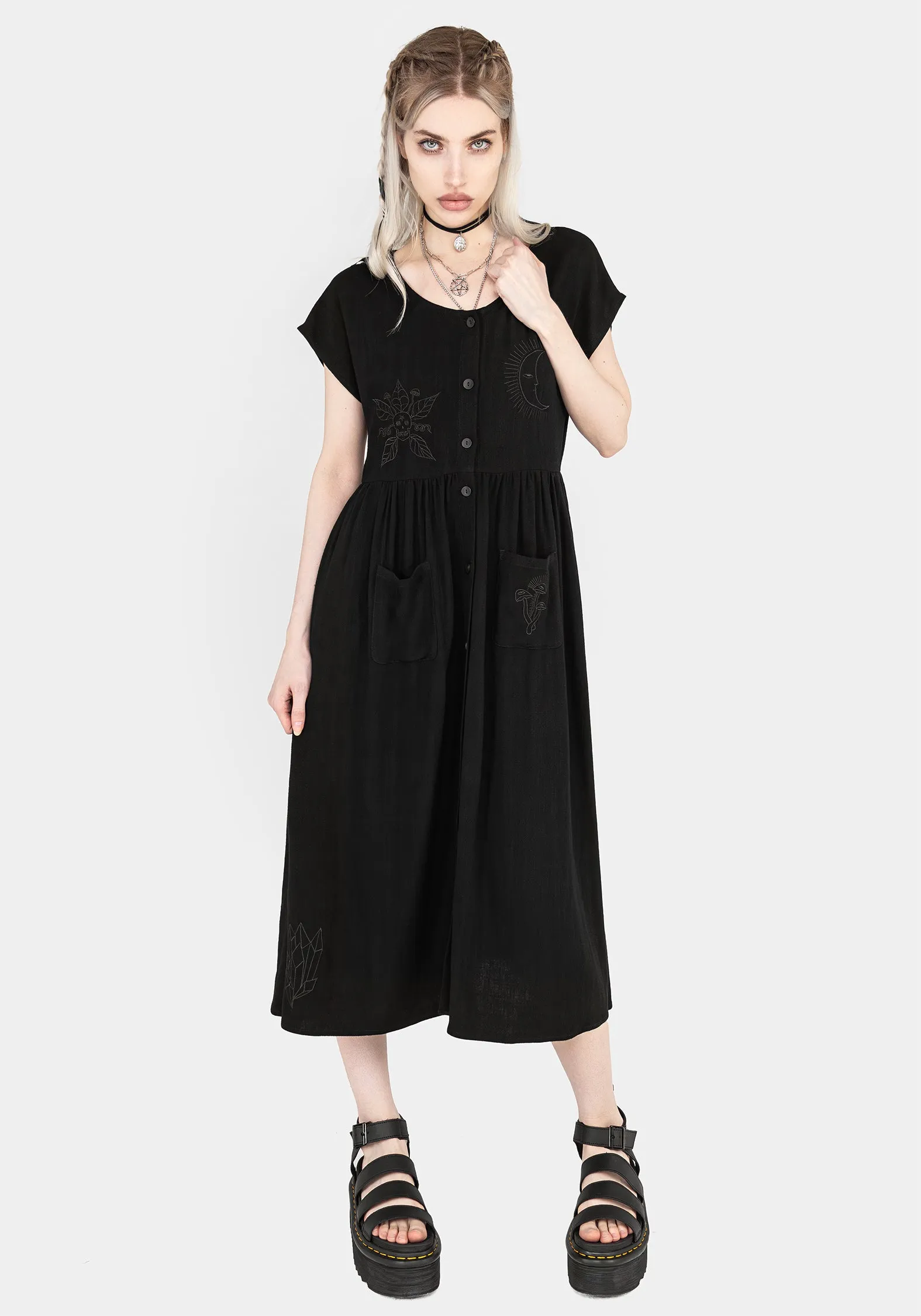 Scutellaria Embroidered Button Up Midi Dress Fashionable And Functional