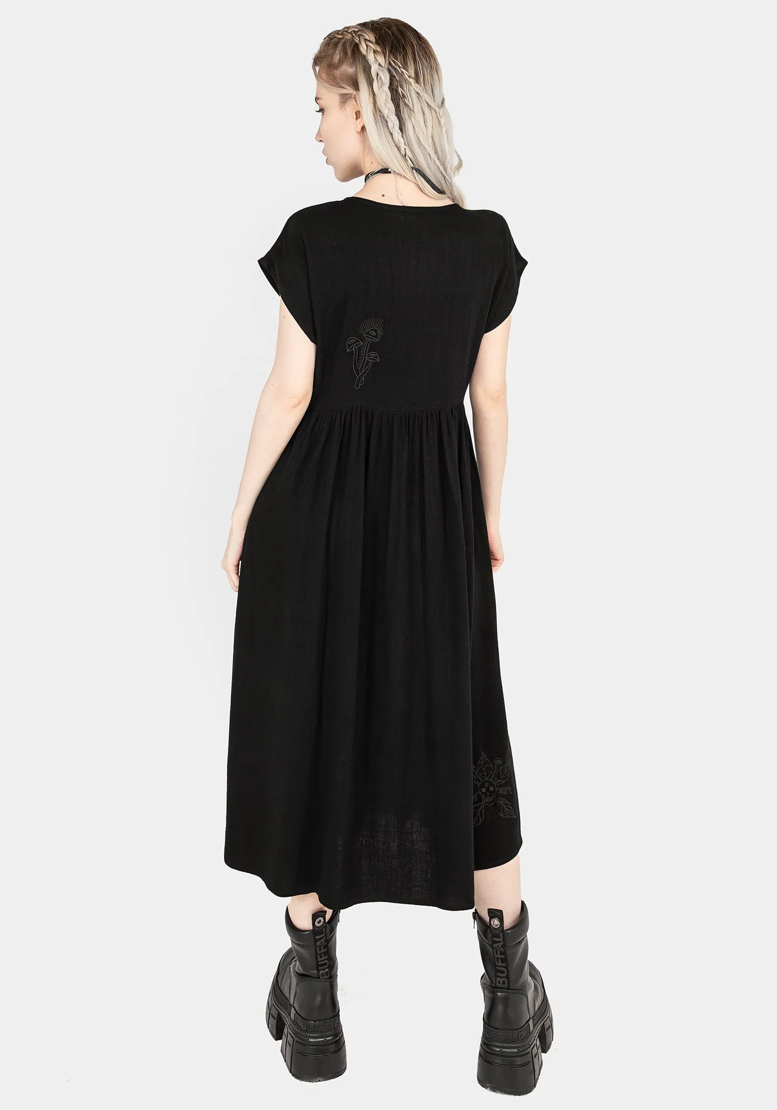 Chic Comfort Scutellaria Embroidered Button Up Midi Dress