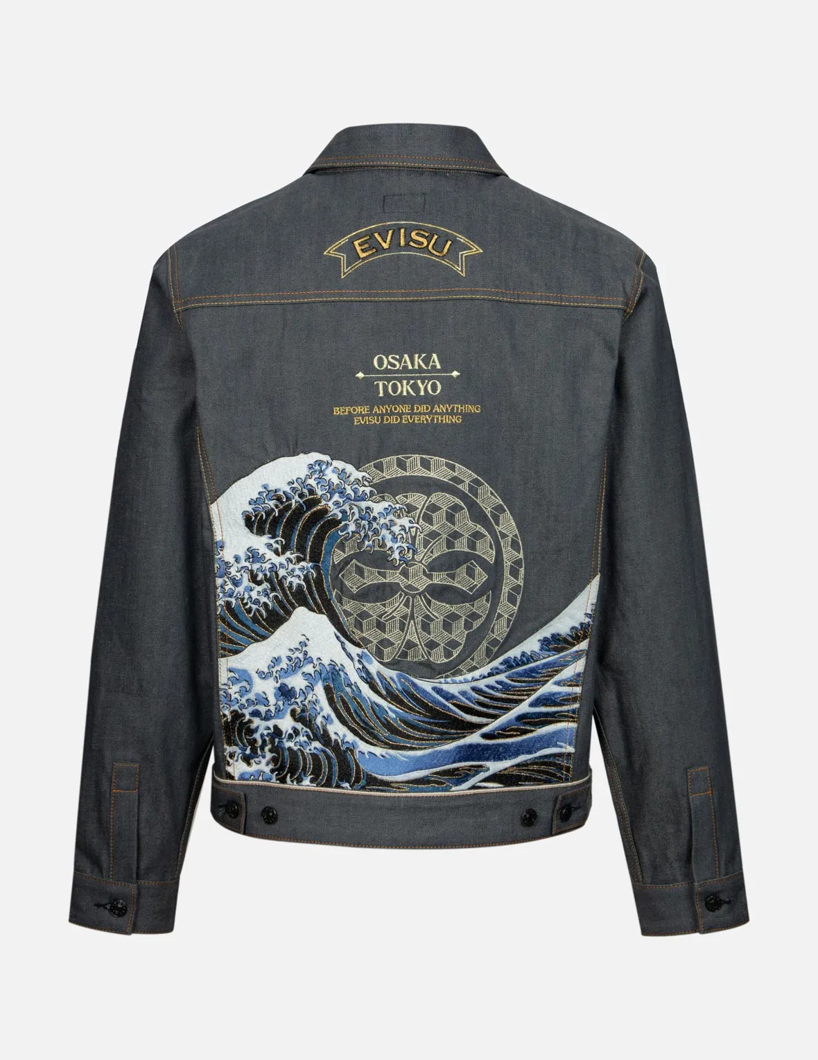 TwoToneEffect MoistureWicking Fabric Seagull and The Great Wave Embroidery Regular Fit Denim Jacket