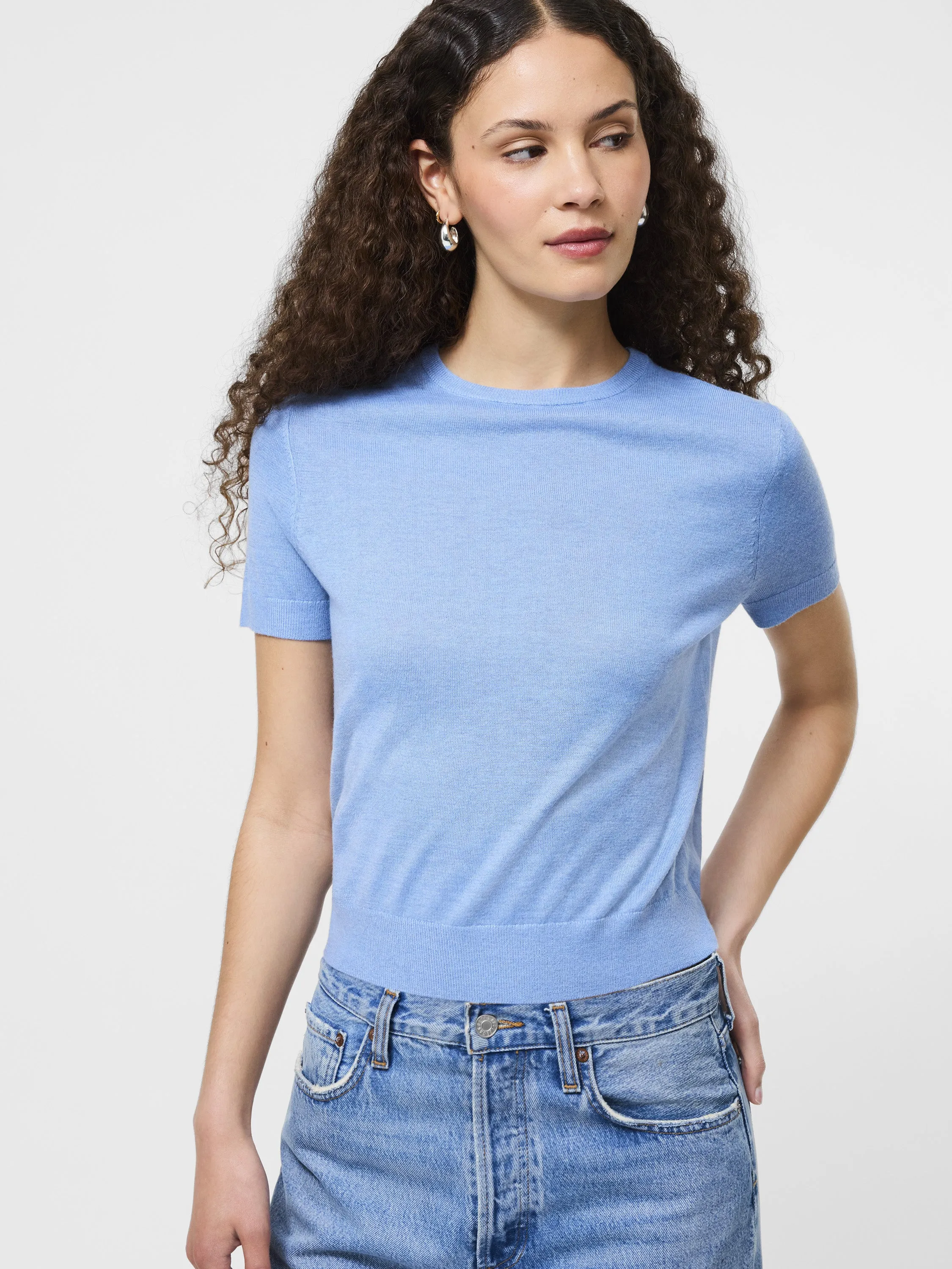 Compact Knit Technique Chic Warmth Nola Fine Knit Short Sleeve Sweater