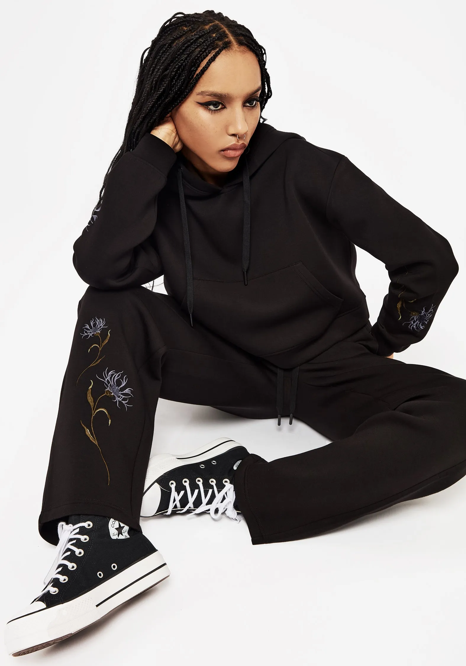 Casual Pullover Rosanella Floral Embroidered Crop Hoody