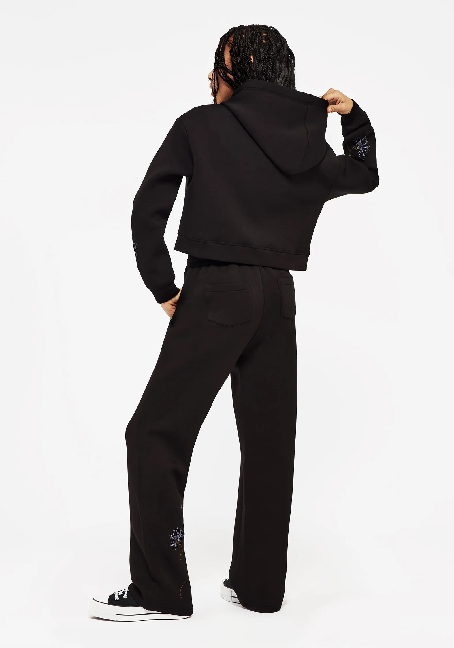 Rosanella Floral Embroidered Crop Hoody Relaxed Top MultipanelLayout