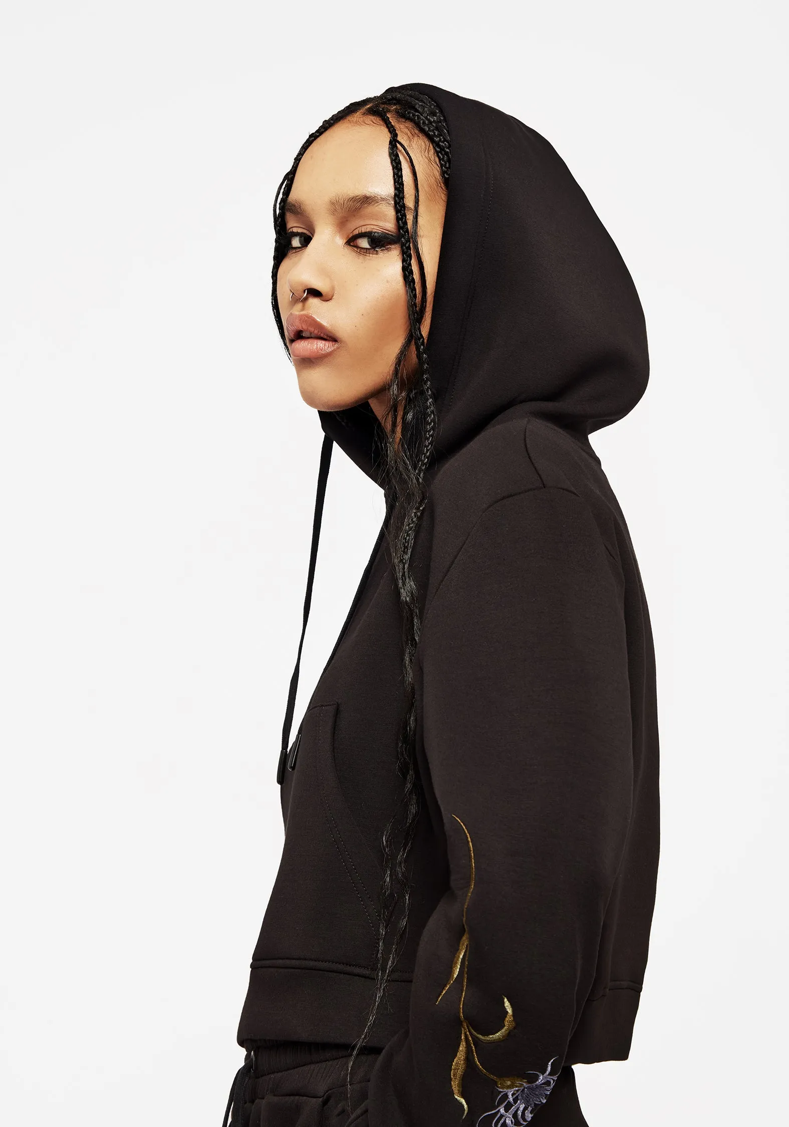 Rosanella Floral Embroidered Crop Hoody BondedShoulderTaping