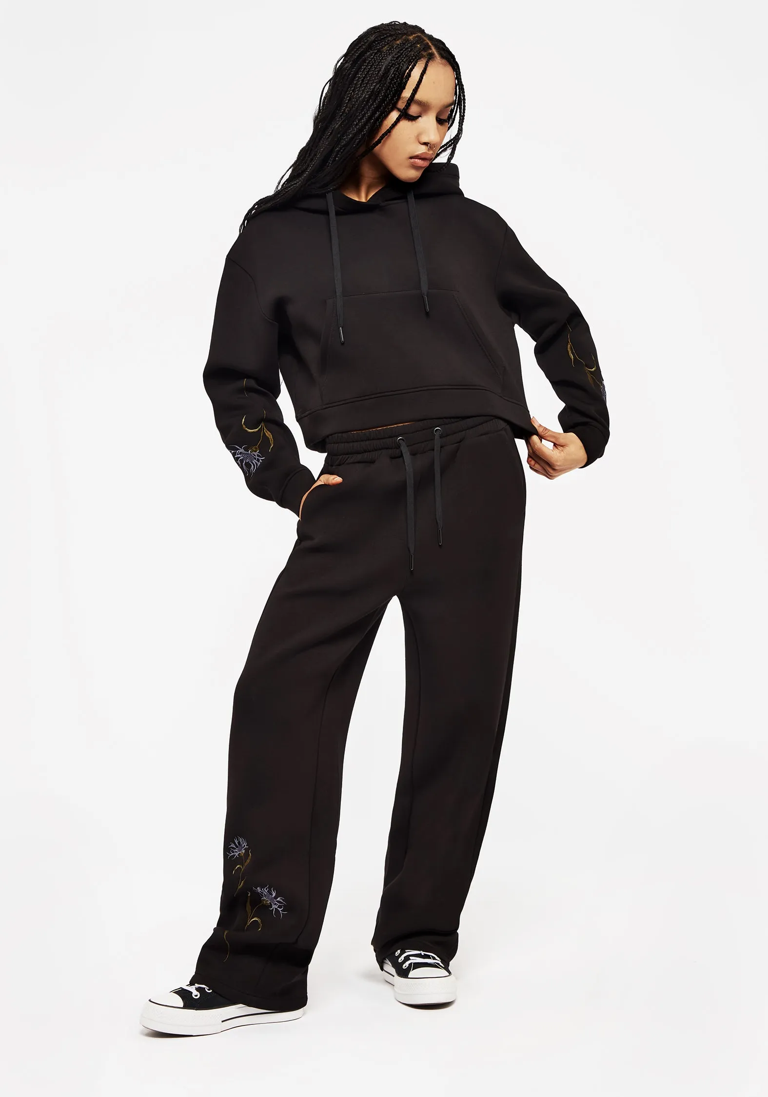 SweatAbsorbent Rosanella Floral Embroidered Crop Hoody