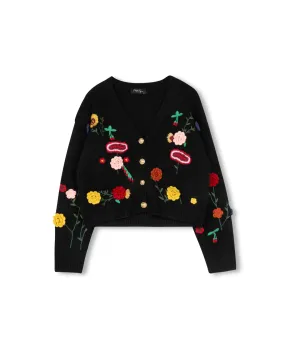 Anti Snag Fabric Applique And Embroidered Cardigan