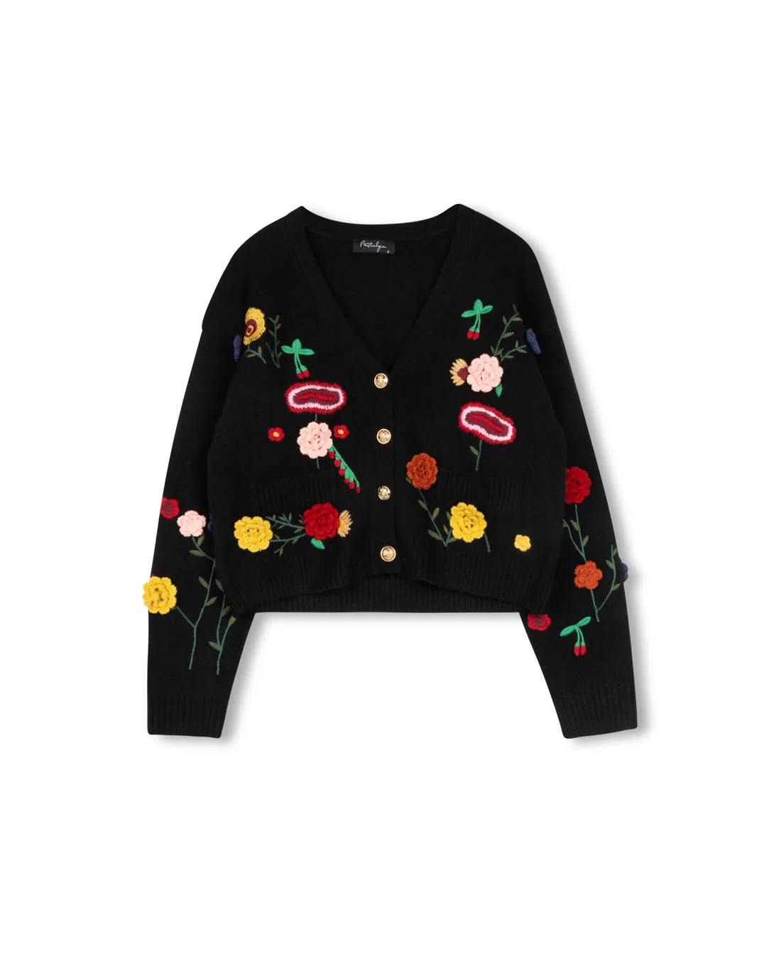 Anti Snag Fabric Applique And Embroidered Cardigan