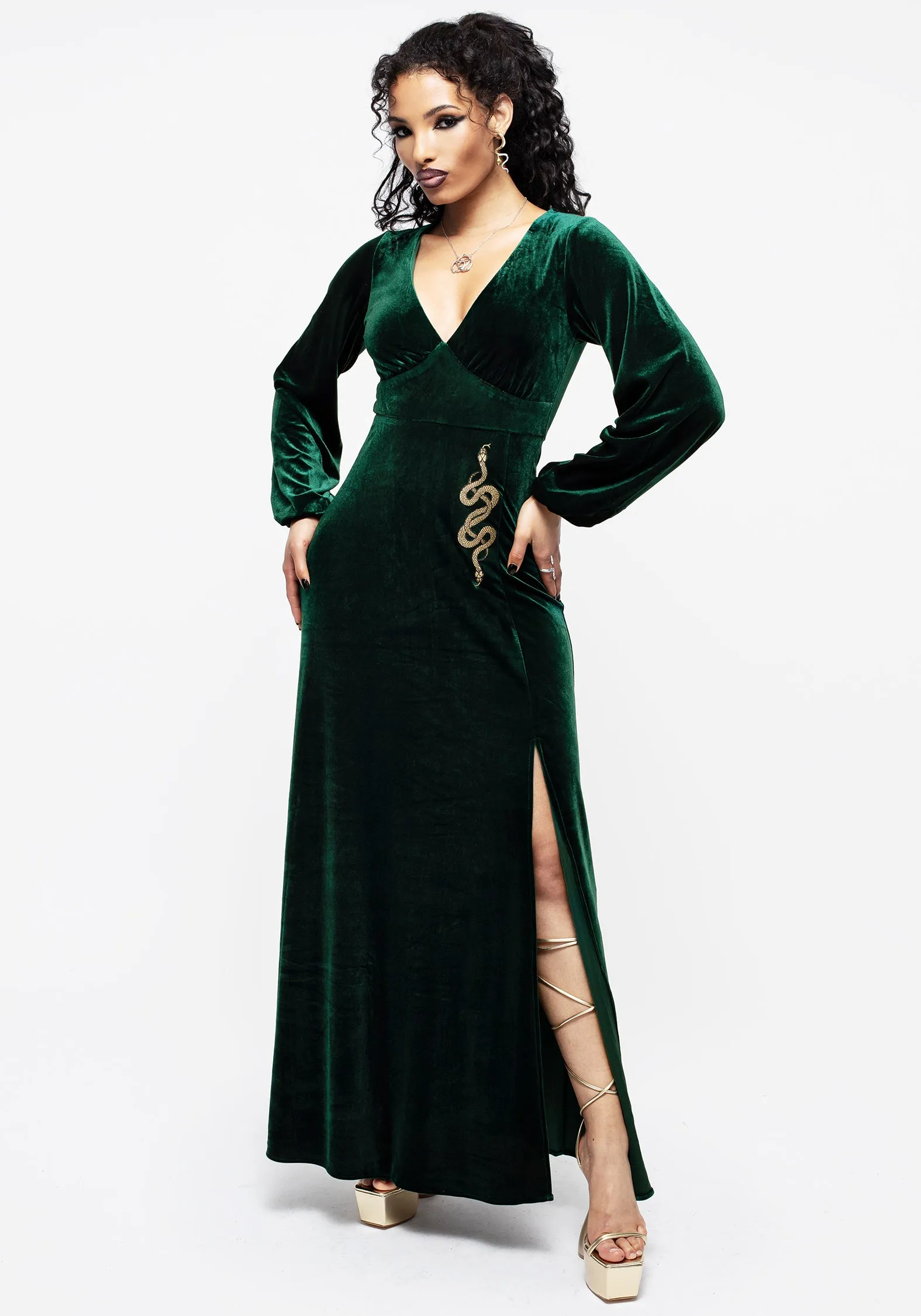 Refined Cut Zarina Long Sleeve Velour Maxi Dress