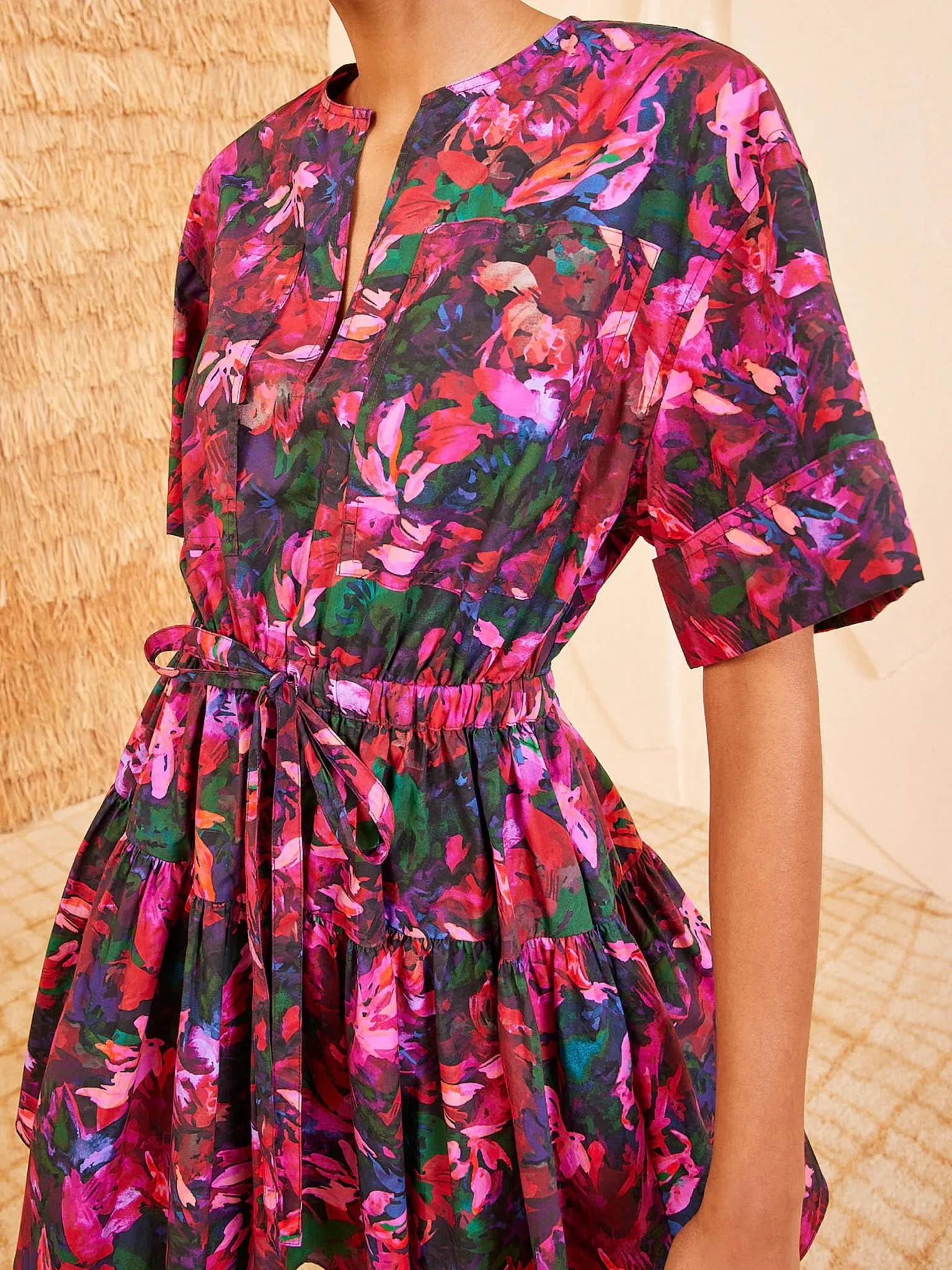 Layered Texture Ruffle-Detail Ulla Johnson Nadira Dress in Hibiscus