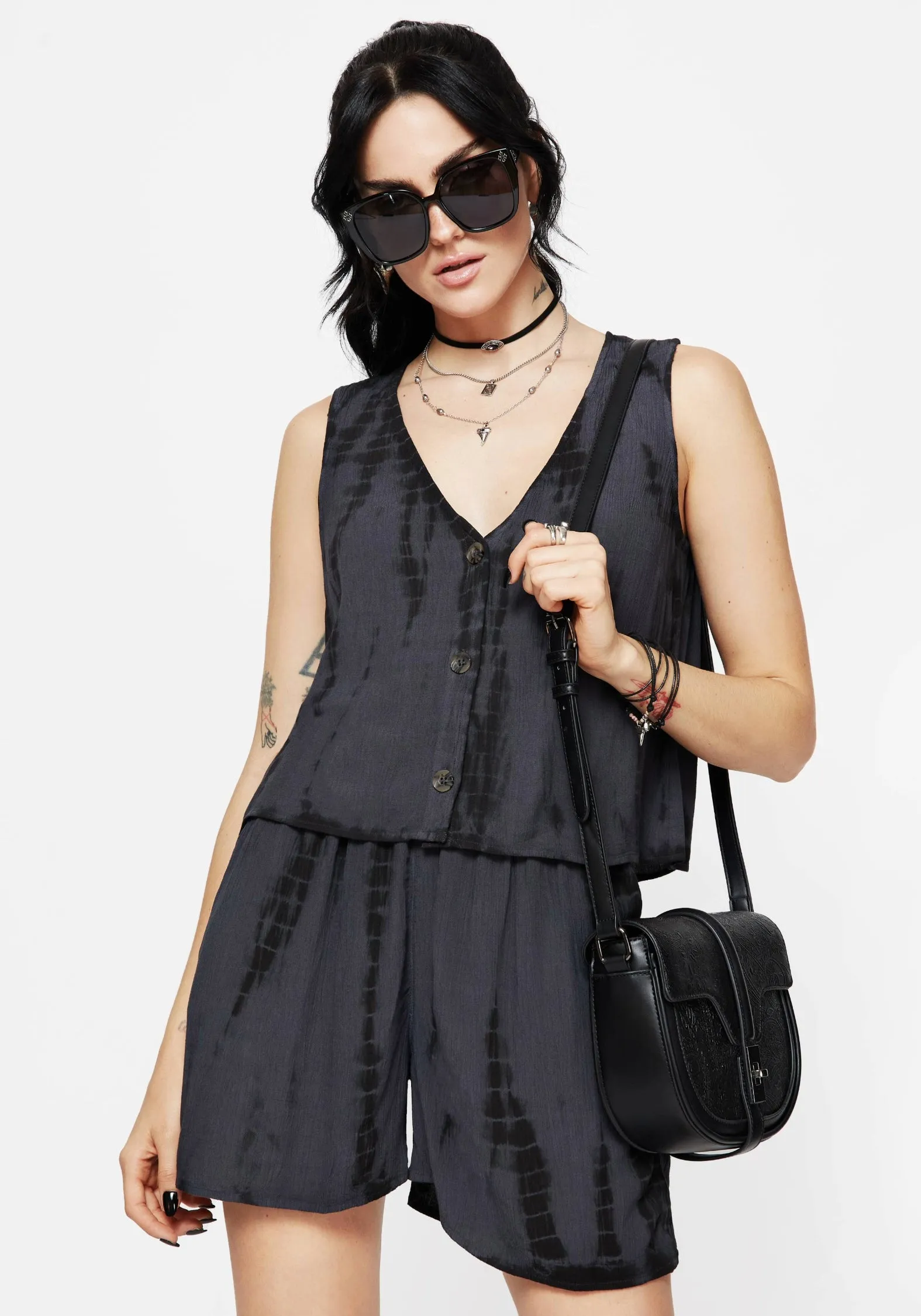 A Line Silhouette Stretch Waist Aria Tie Dye Shorts