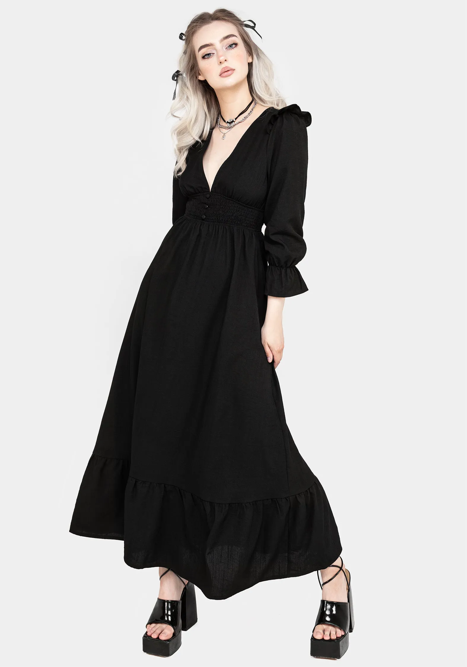 Secrecy Frill Maxi Dress Sleek and Simple