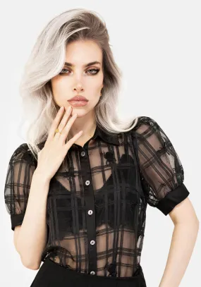 Modern Silhouette Sedona Organza Check Embroidered Button Up Shirt