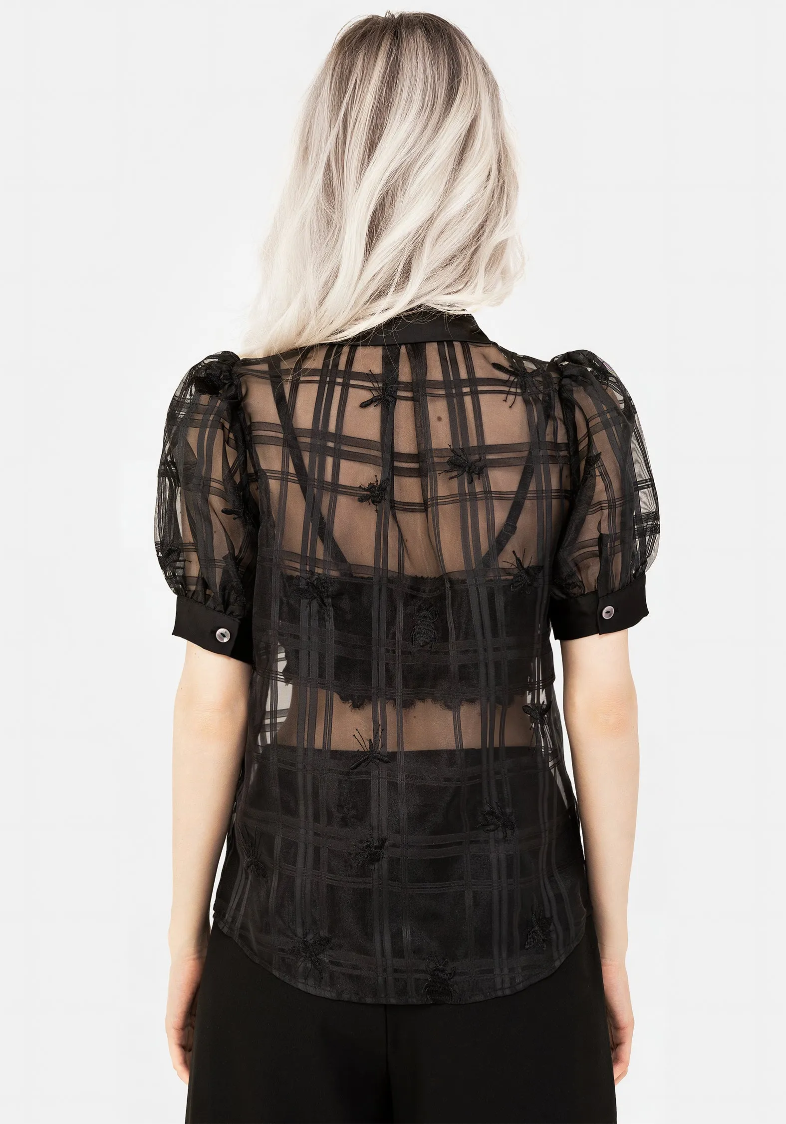 AntiOdorTreatment Sedona Organza Check Embroidered Button Up Shirt