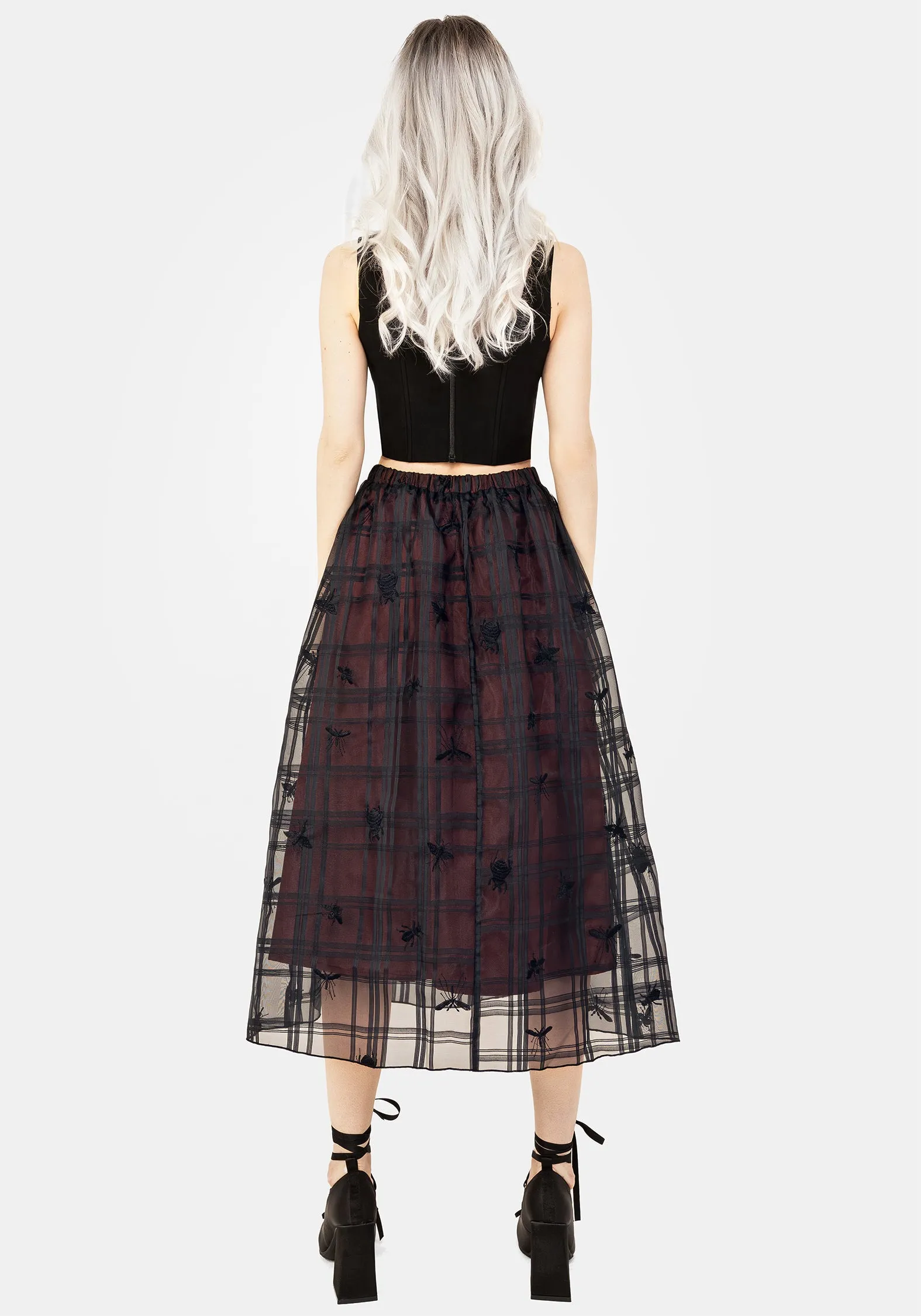 Sedona Organza Check Embroidered Midaxi Skirt Opaque finish