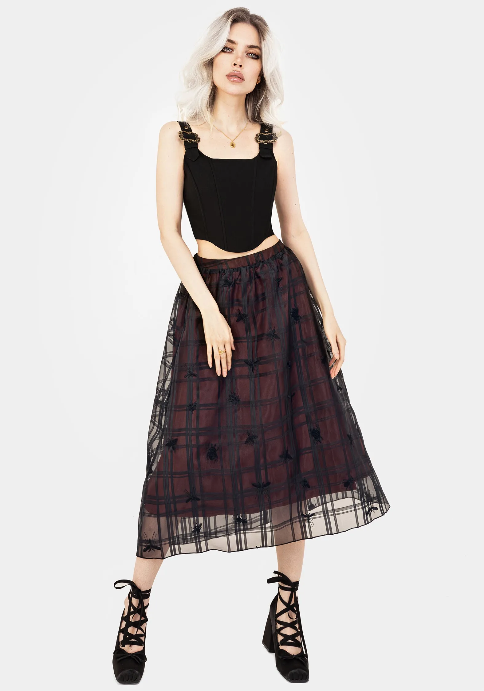 Durable Twill QuickDryTechnology Sedona Organza Check Embroidered Midaxi Skirt