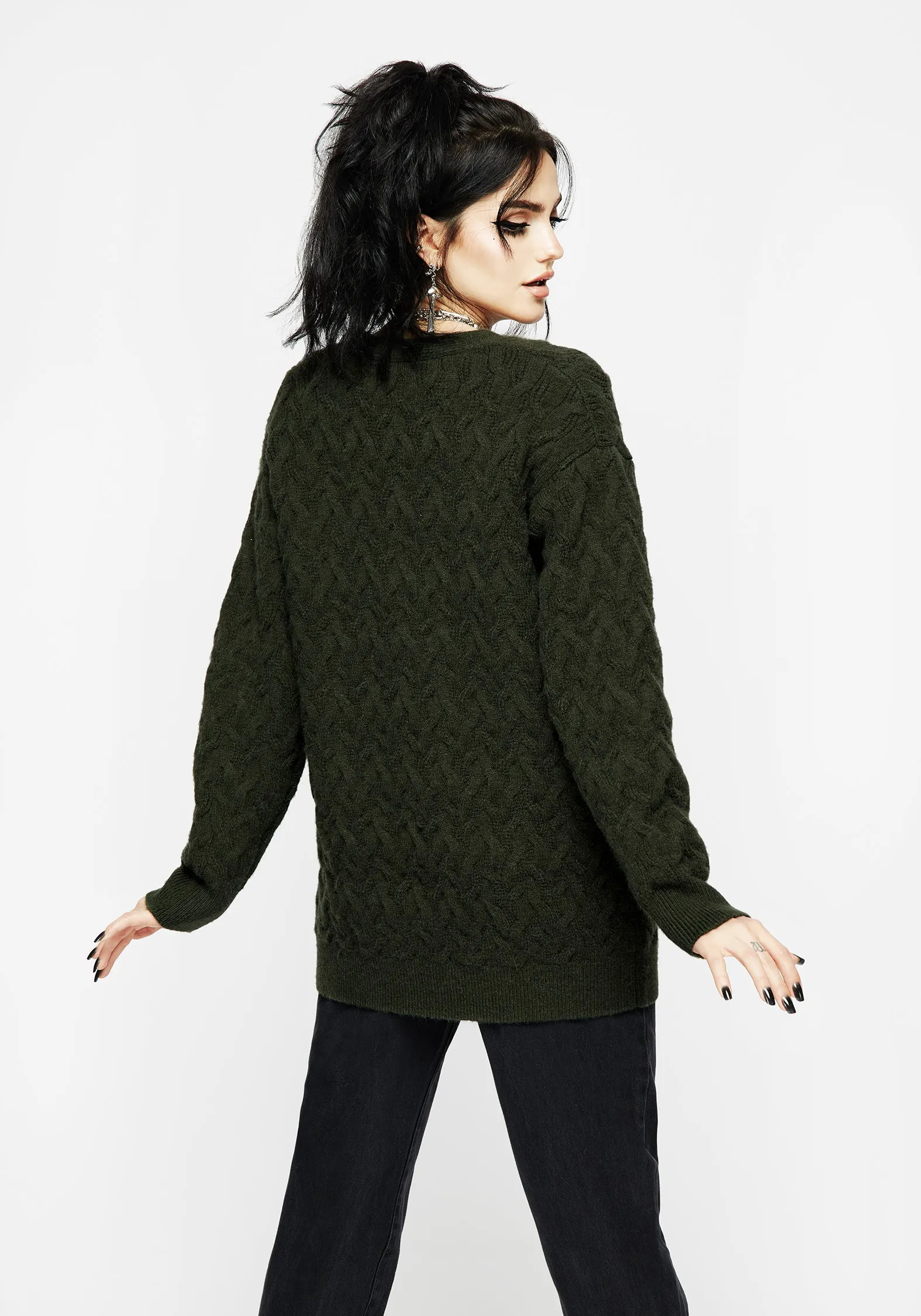 MultiPly Yarn Construction StretchWeave Fabric Seelie Embroidered Cable Knit Cardigan