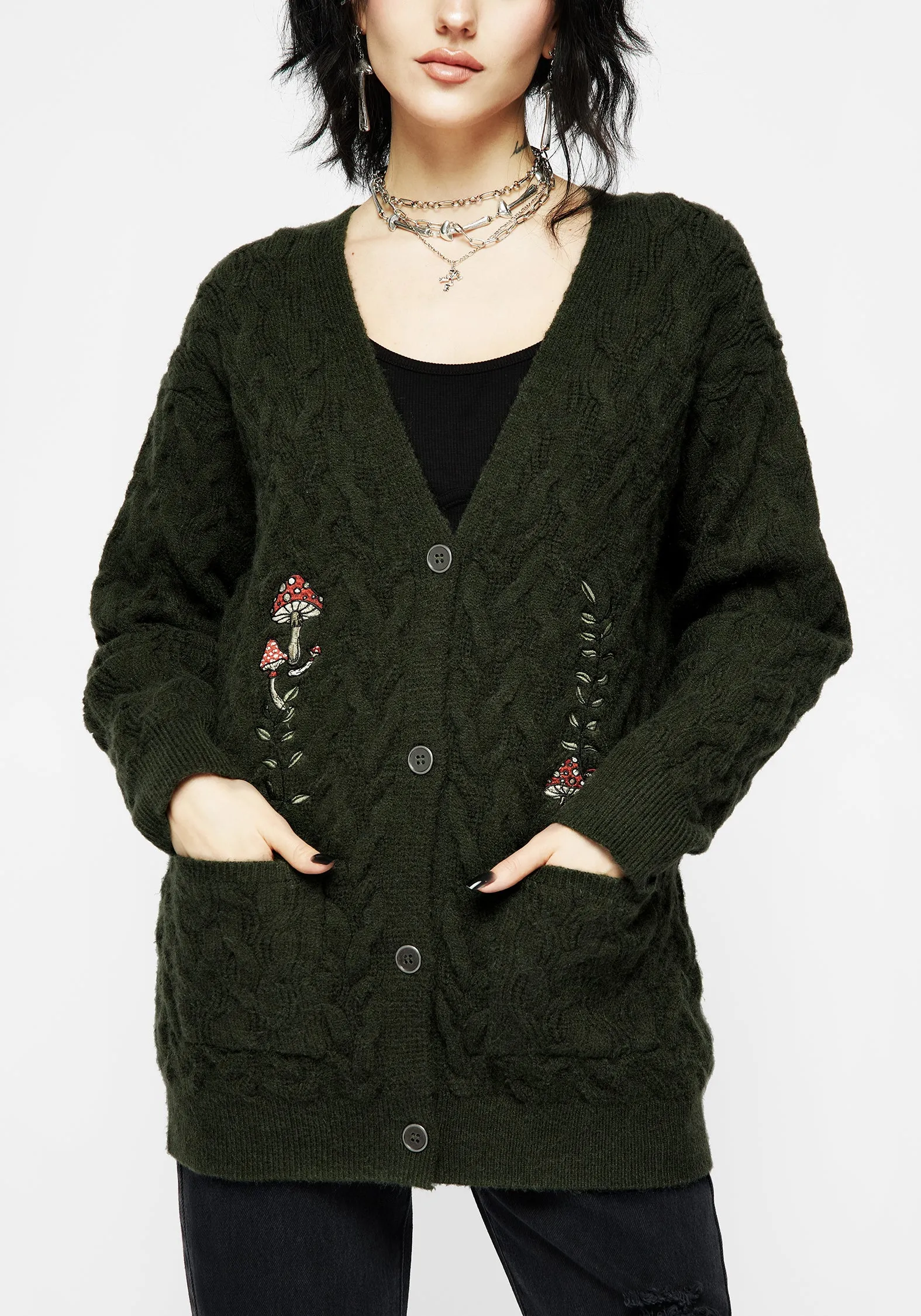 Stylish Dress Seelie Embroidered Cable Knit Cardigan