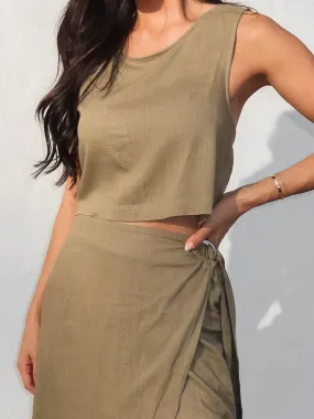 Selma Linen Tank in Olive - Final Sale FrictionResistant Sleeves Fresh Casual Wear