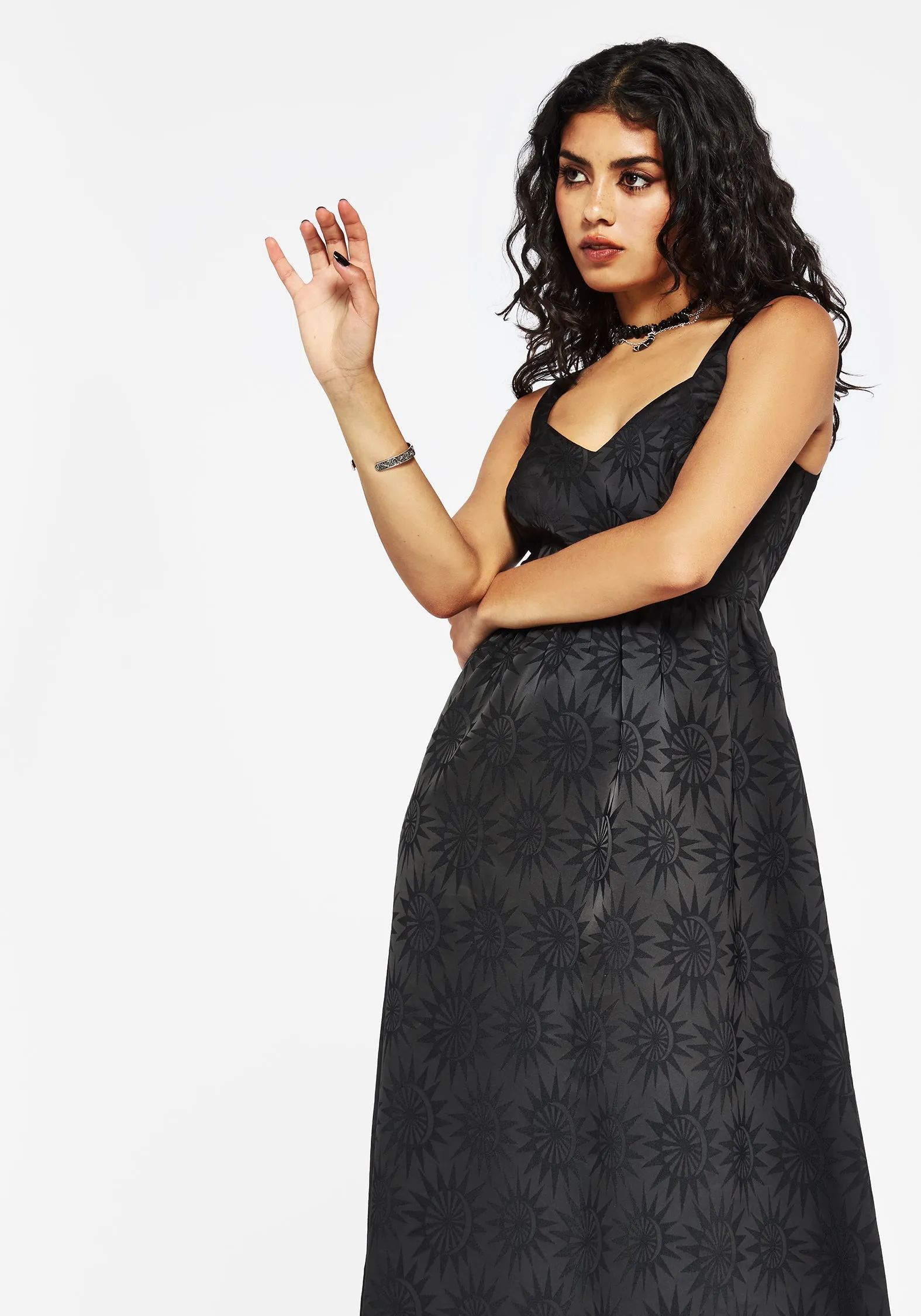 Sunset Glow Simple Mood Semine Celestial Printed Cami Midi Dress