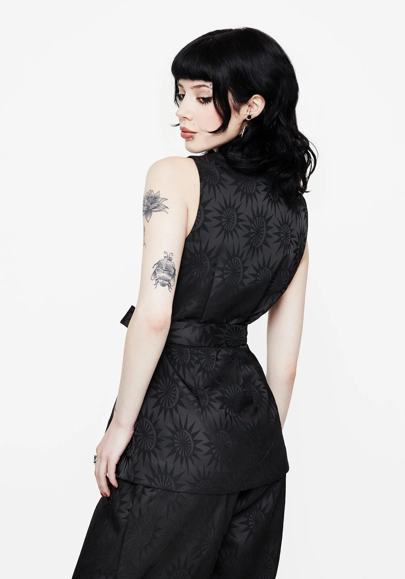 Semine Celestial Printed Tailored Waistcoat Convertible Collar