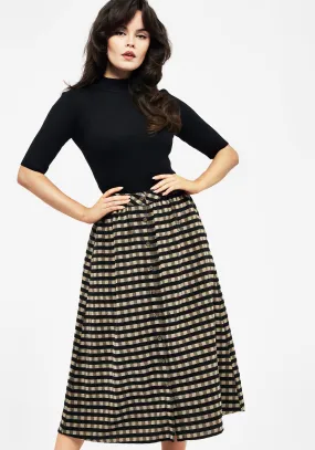 Ventilated Panels Sensus Check Button Front Midi Skirt