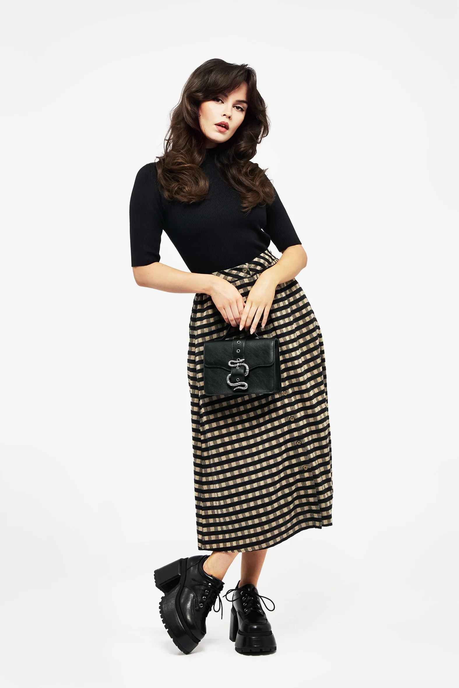 Future Fashion Sensus Check Button Front Midi Skirt