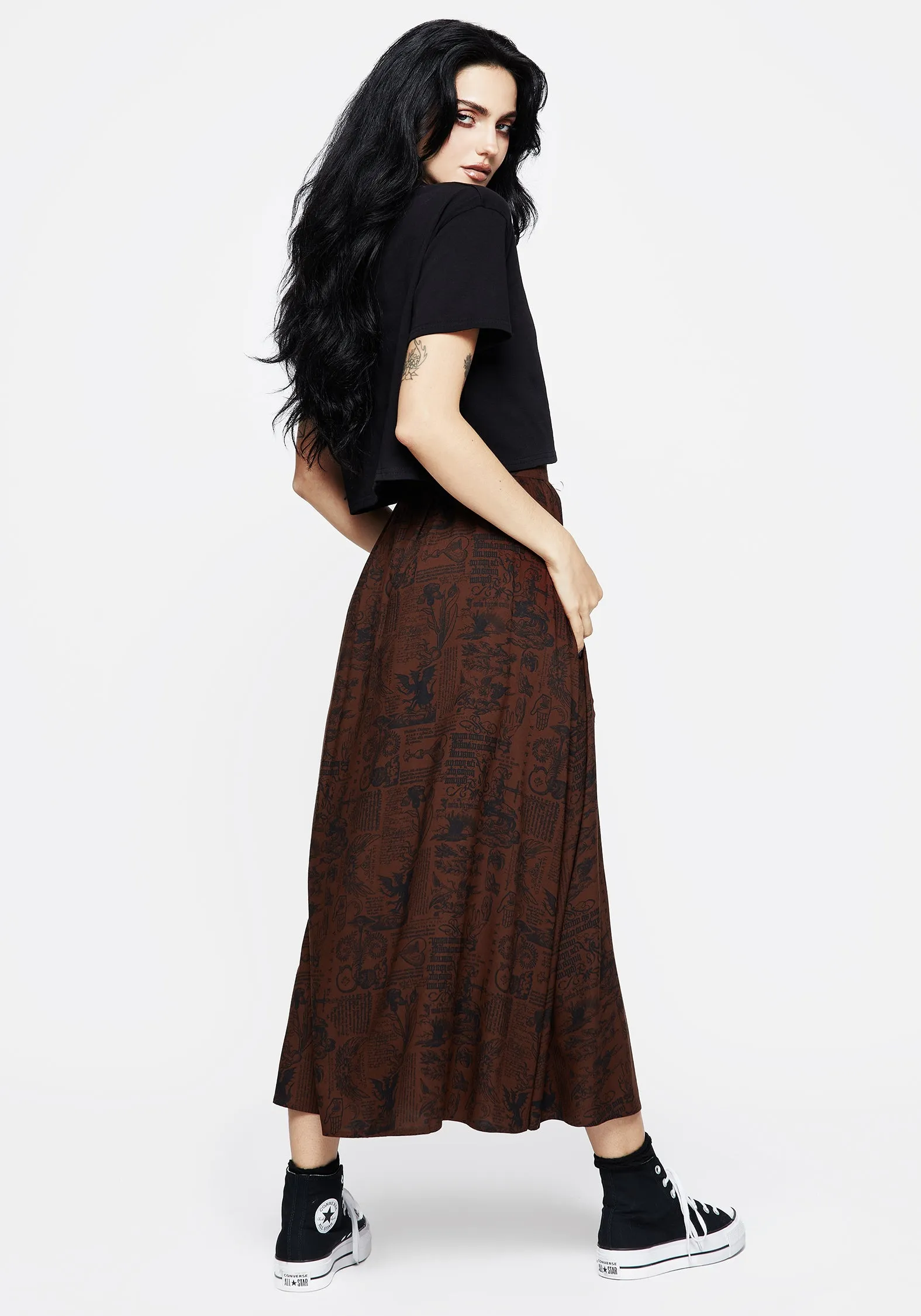 Daemonologie Woodcut Print Midaxi Skirt Lightweight