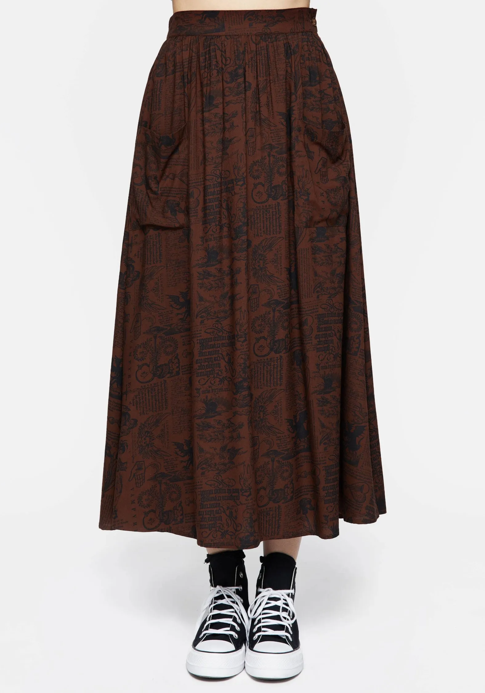 Active Wear Breezy Look Daemonologie Woodcut Print Midaxi Skirt