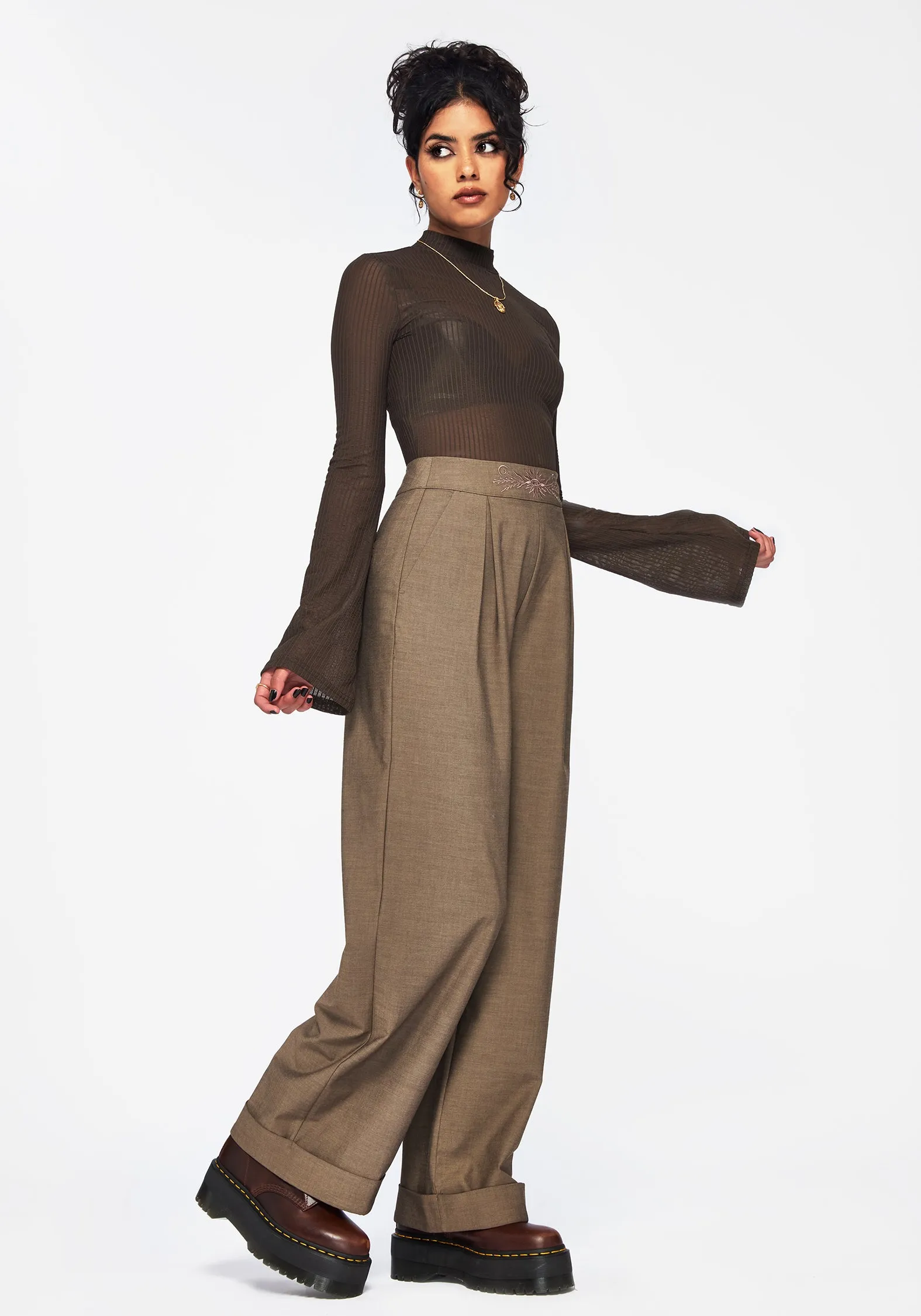 Mystic Embroidered Turn Up Wide Leg Trouser Modern Luxe Fresh Detail