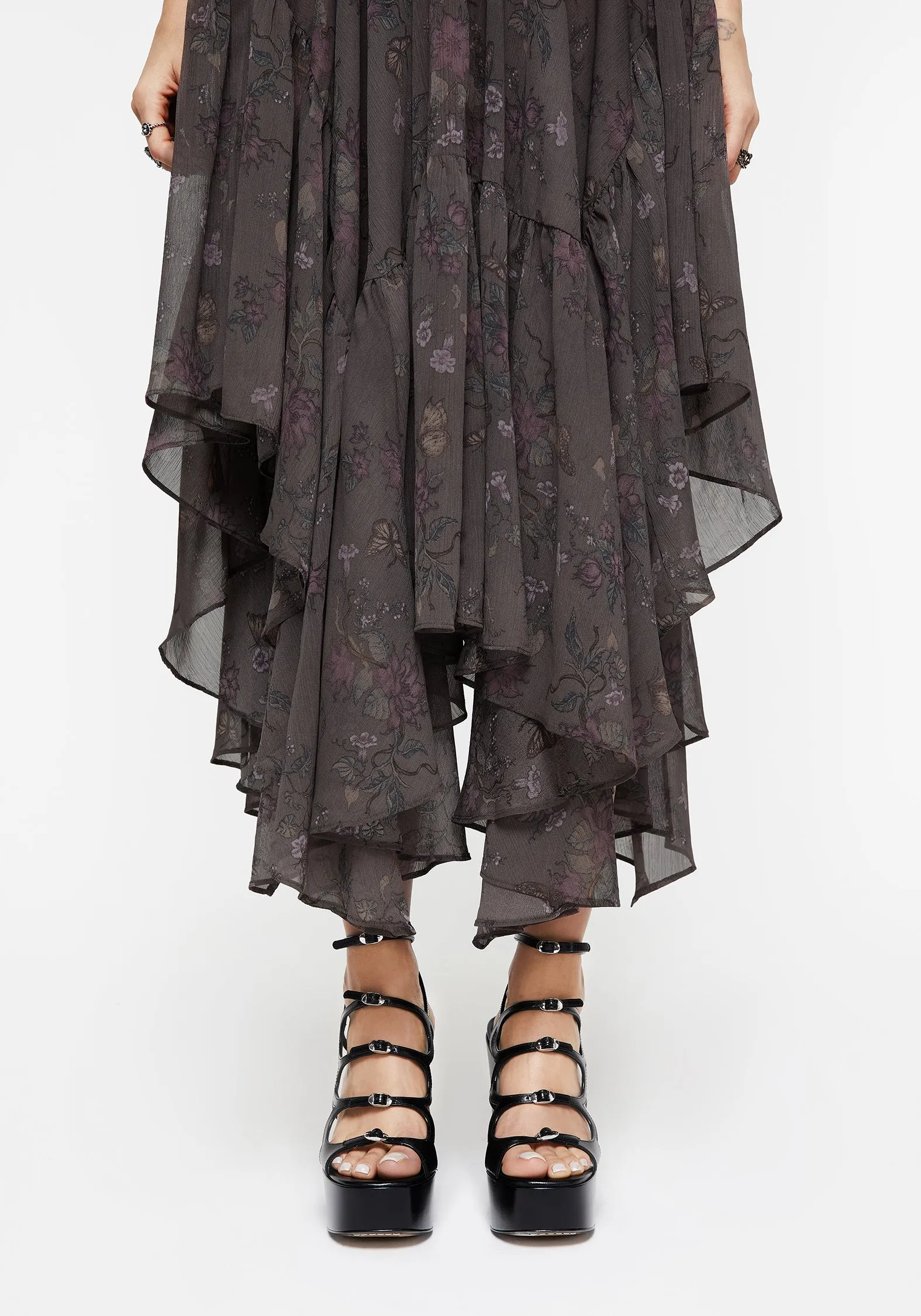 Arnora Chiffon Handkerchief Hem Midaxi Skirt Soft Lining