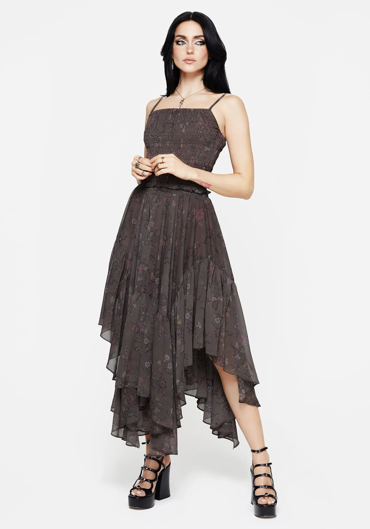 Arnora Chiffon Handkerchief Hem Midaxi Skirt Soft Finish