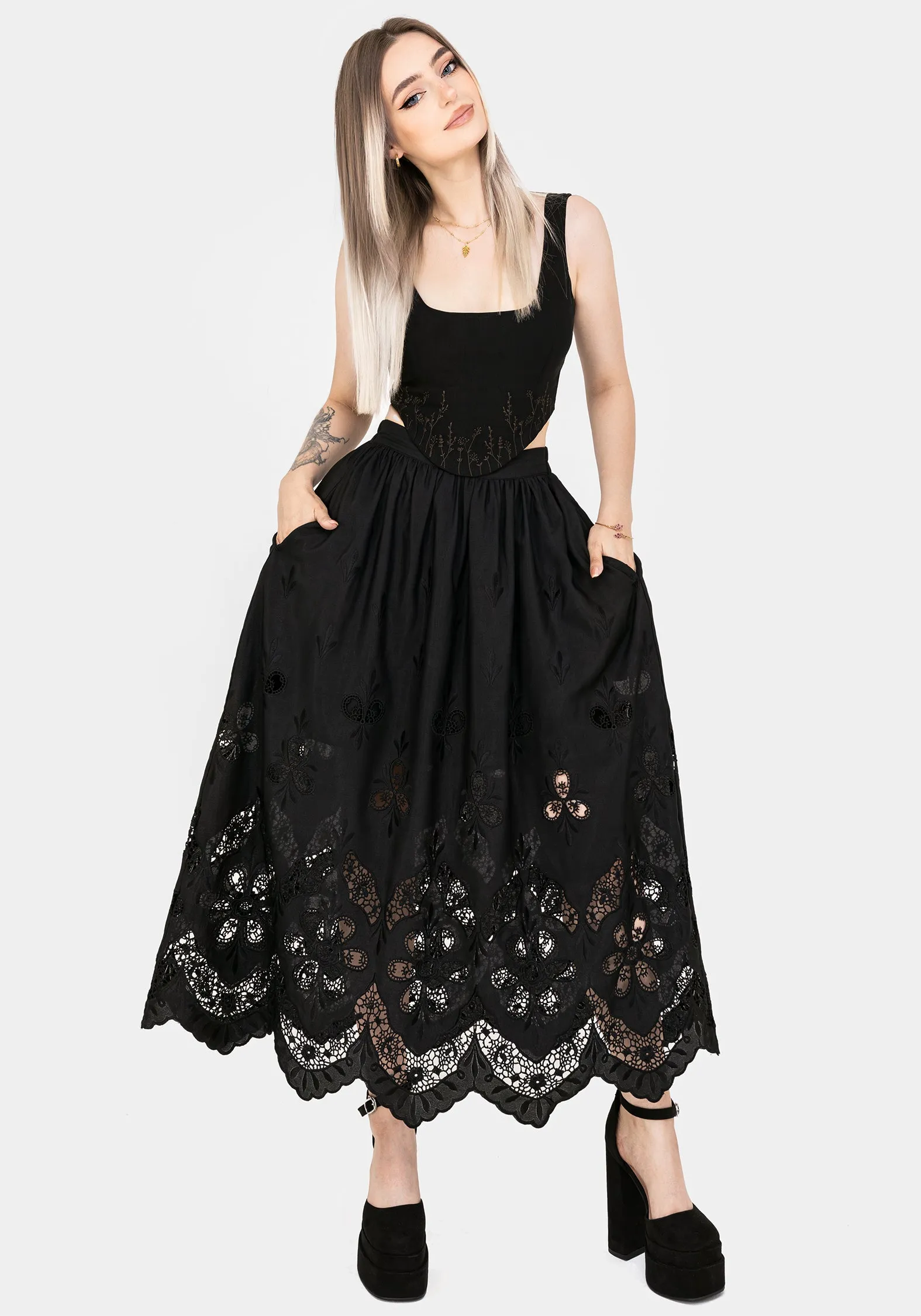 Seasonal special Everyday Wear Maple Broderie Hem Maxi Skirt