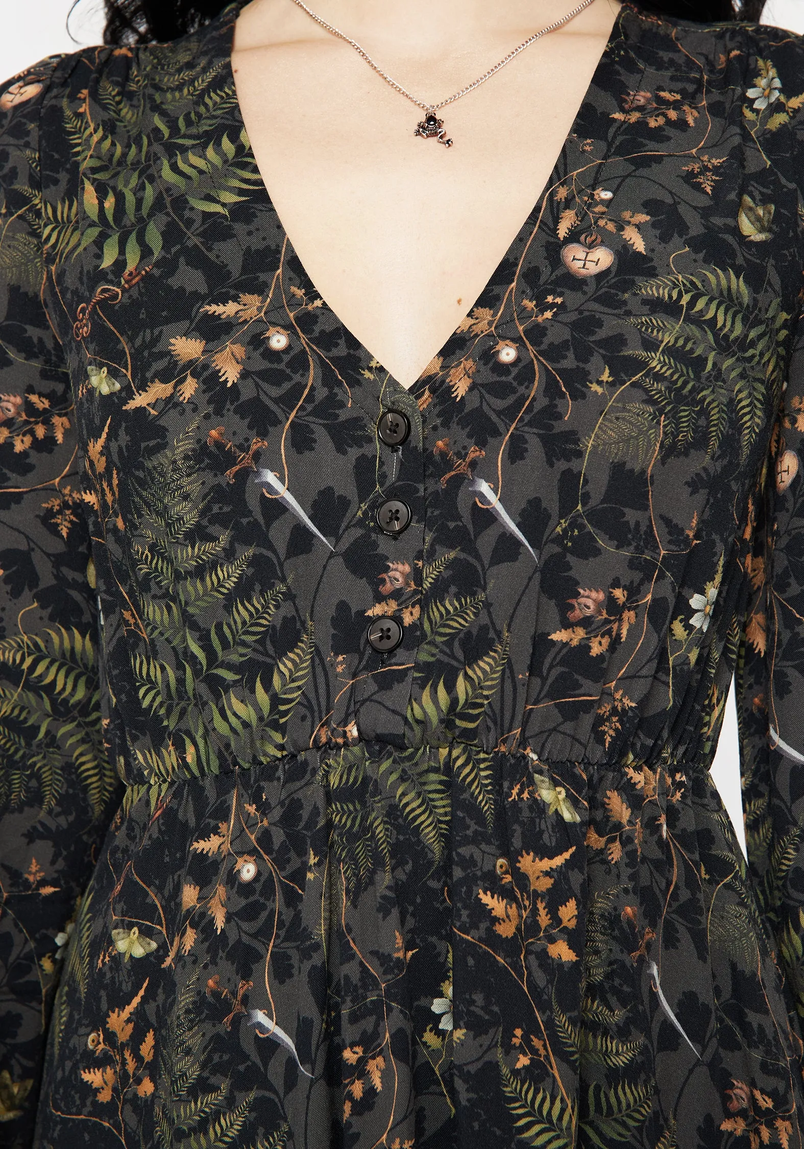 Balanced Tone Wither Fern Print Balloon Sleeve Mini Dress