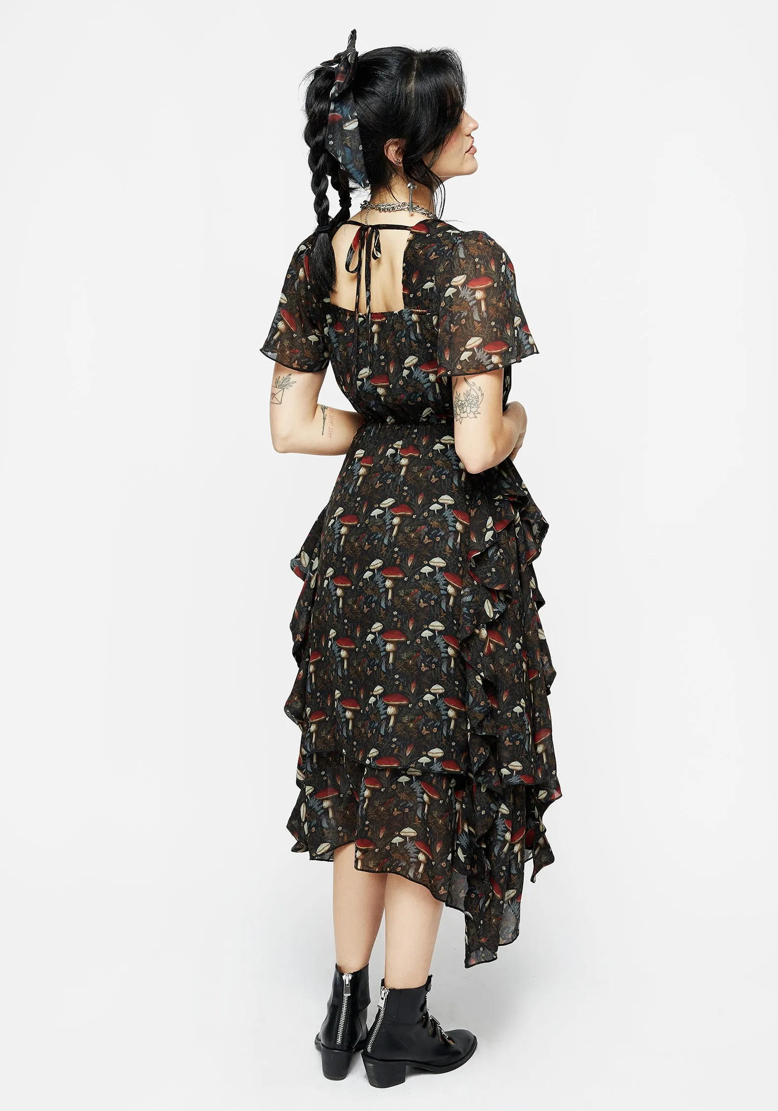 Cool Comfort Artistic Vibe Amanita Chiffon Handkerchief Hem Midaxi Dress