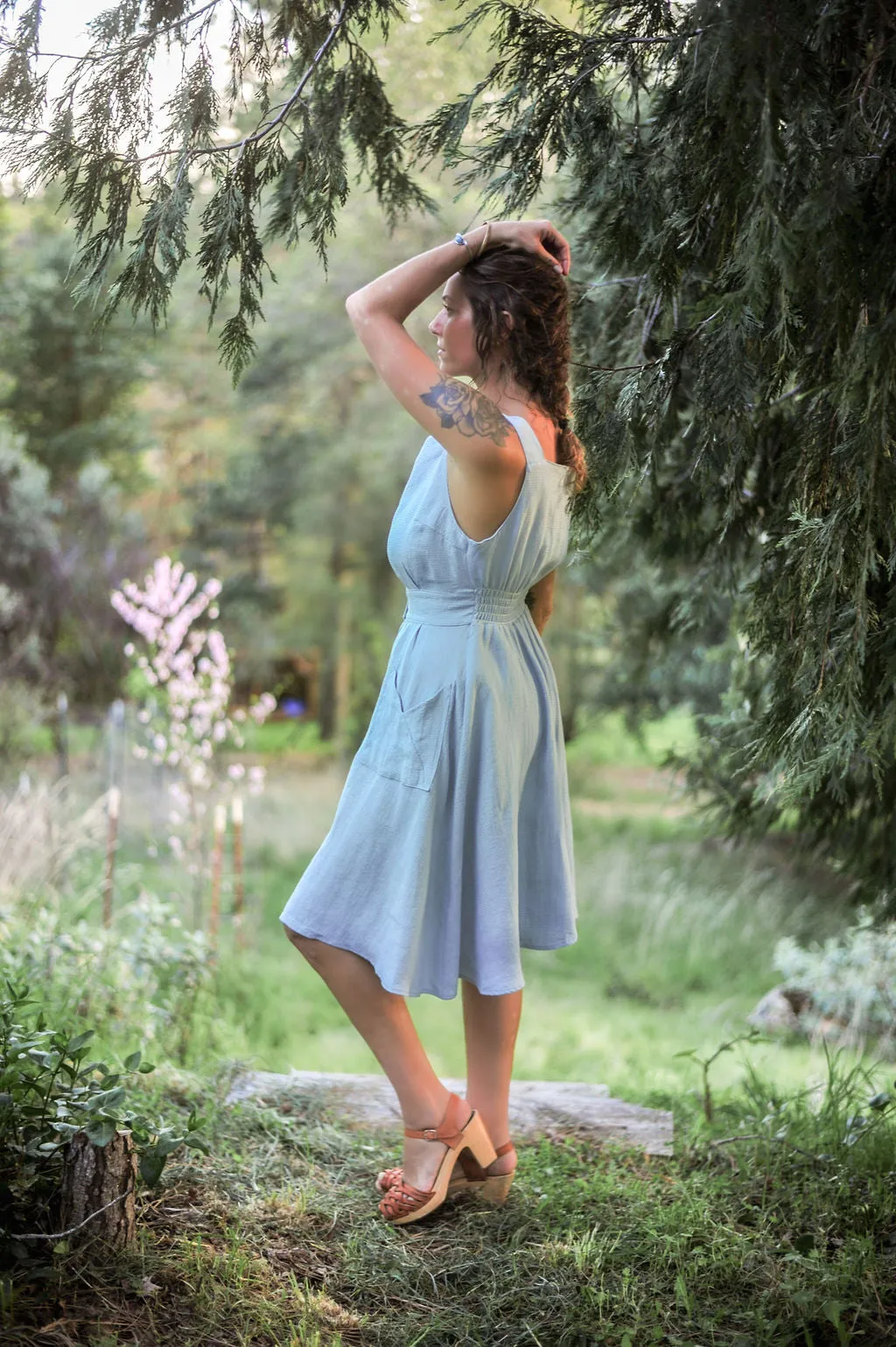 Sheet Dress in BB Blue Texture Cotton Soft-Lining