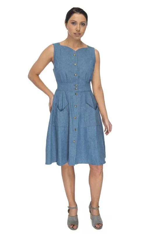 Adjustable-Straps Sheet Dress in Washed Denim
