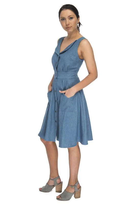 Sheet Dress in Washed Denim Refined Stitch Flower Grace
