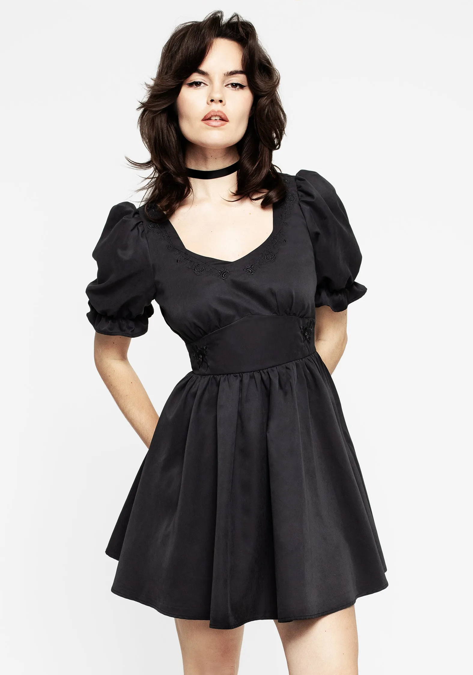 Subtle Motion Luxurious Texture Gwendoline Embroidered Mini Dress