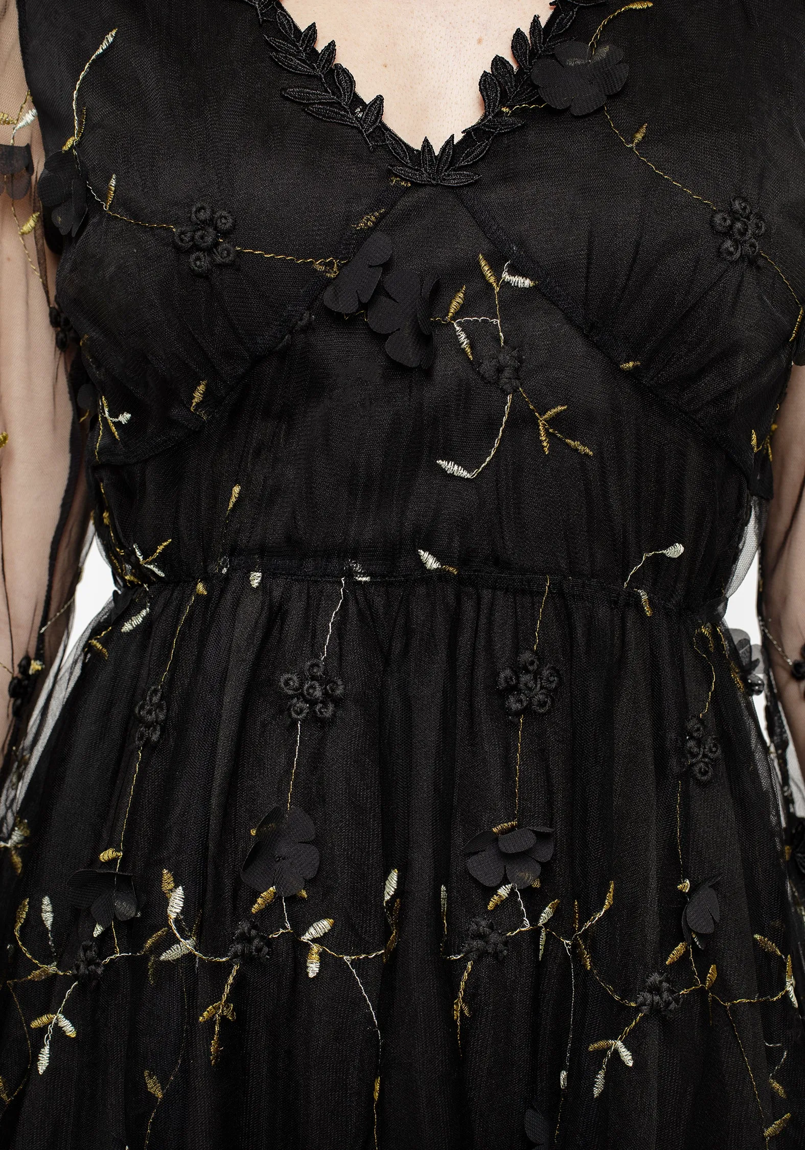 Chrysanthi Applique Mini Dress Tassel-Detail