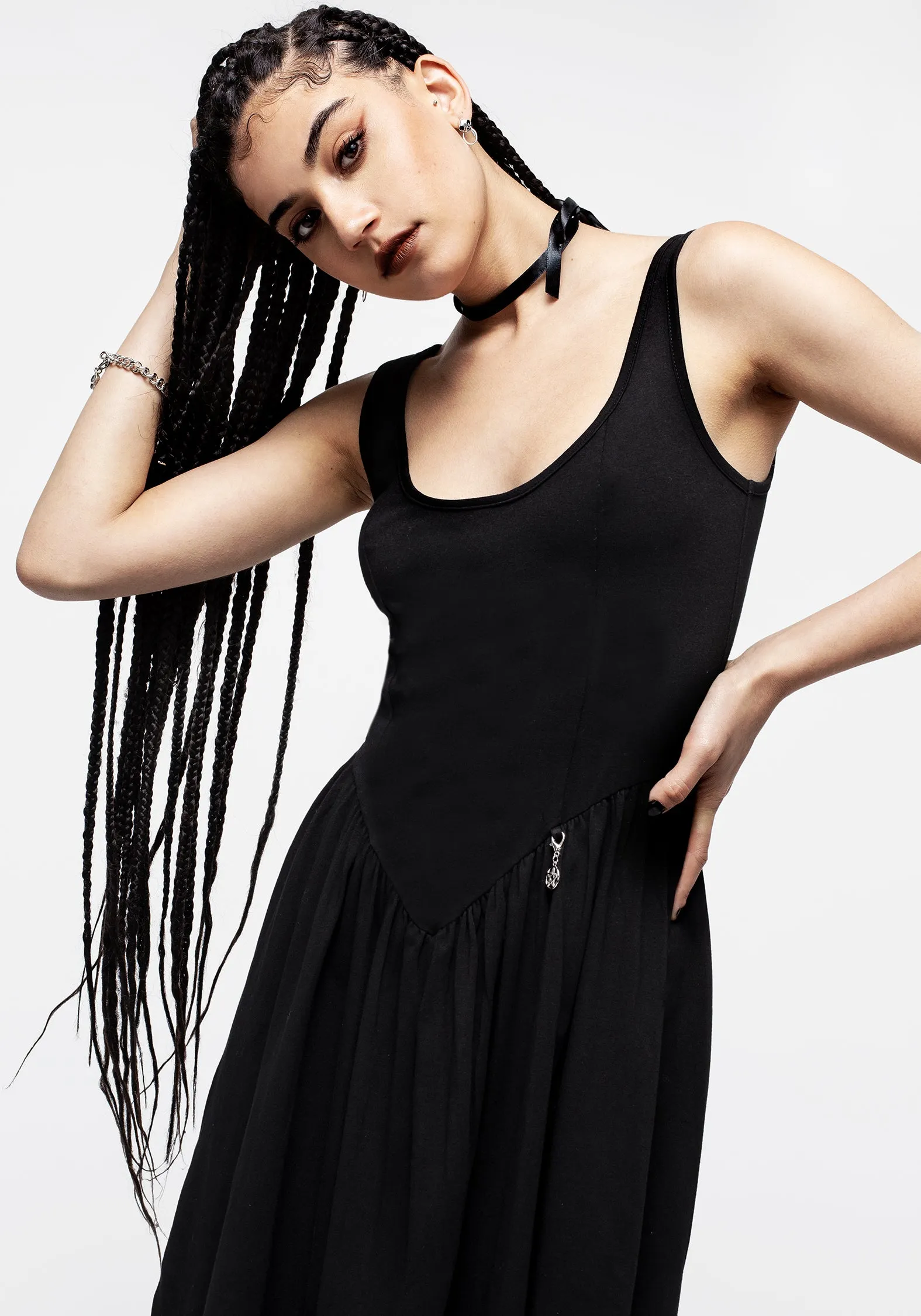 Astarte Basque Waistline Jersey Midi Dress Easy Fashion Sleek Fashion