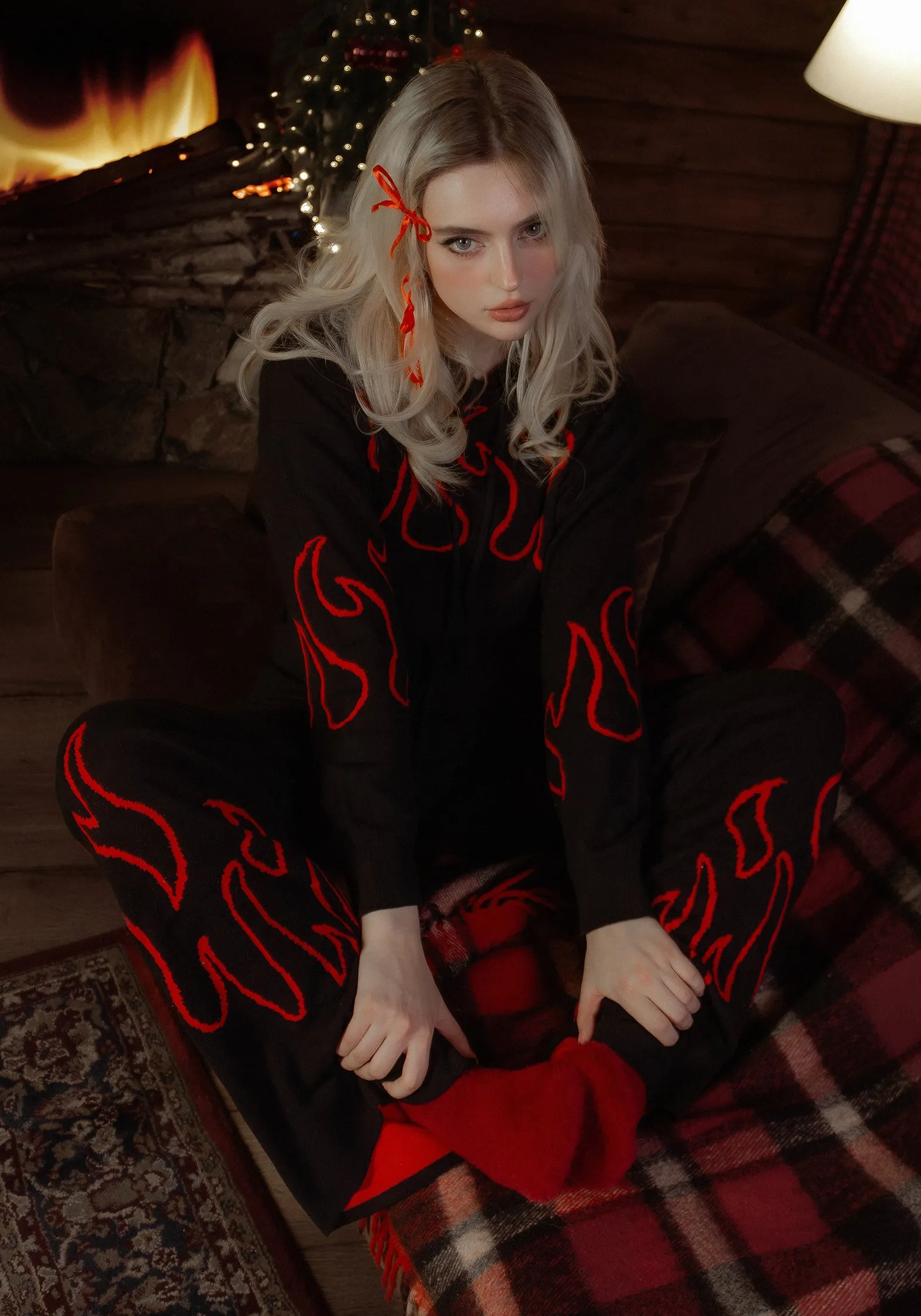 Early Chill Turtle Neck Variant Blaze Wide Leg Knit Joggers